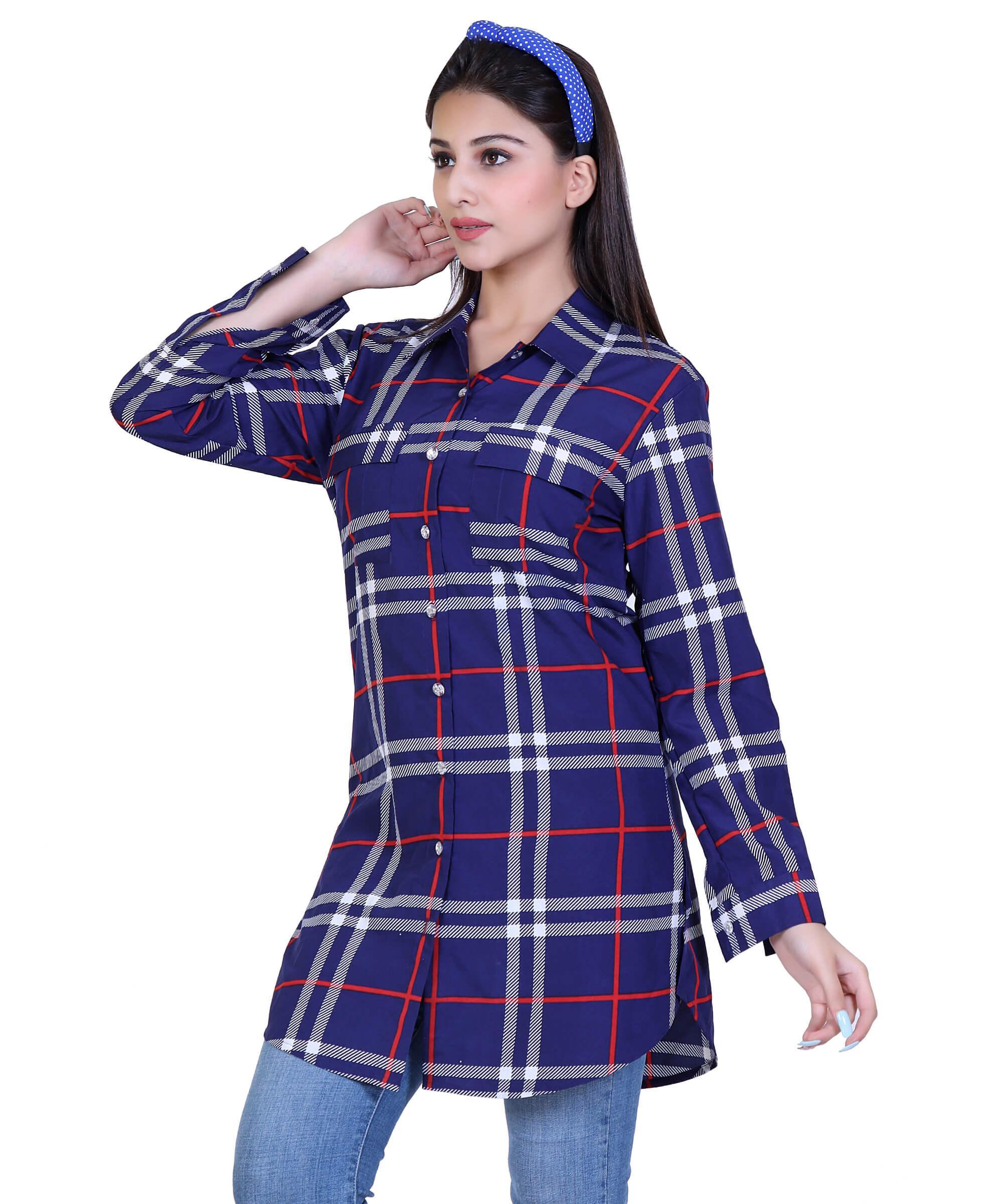 SECT-WT WOMEN TOP PRINT – NAVY BLUE CHECK