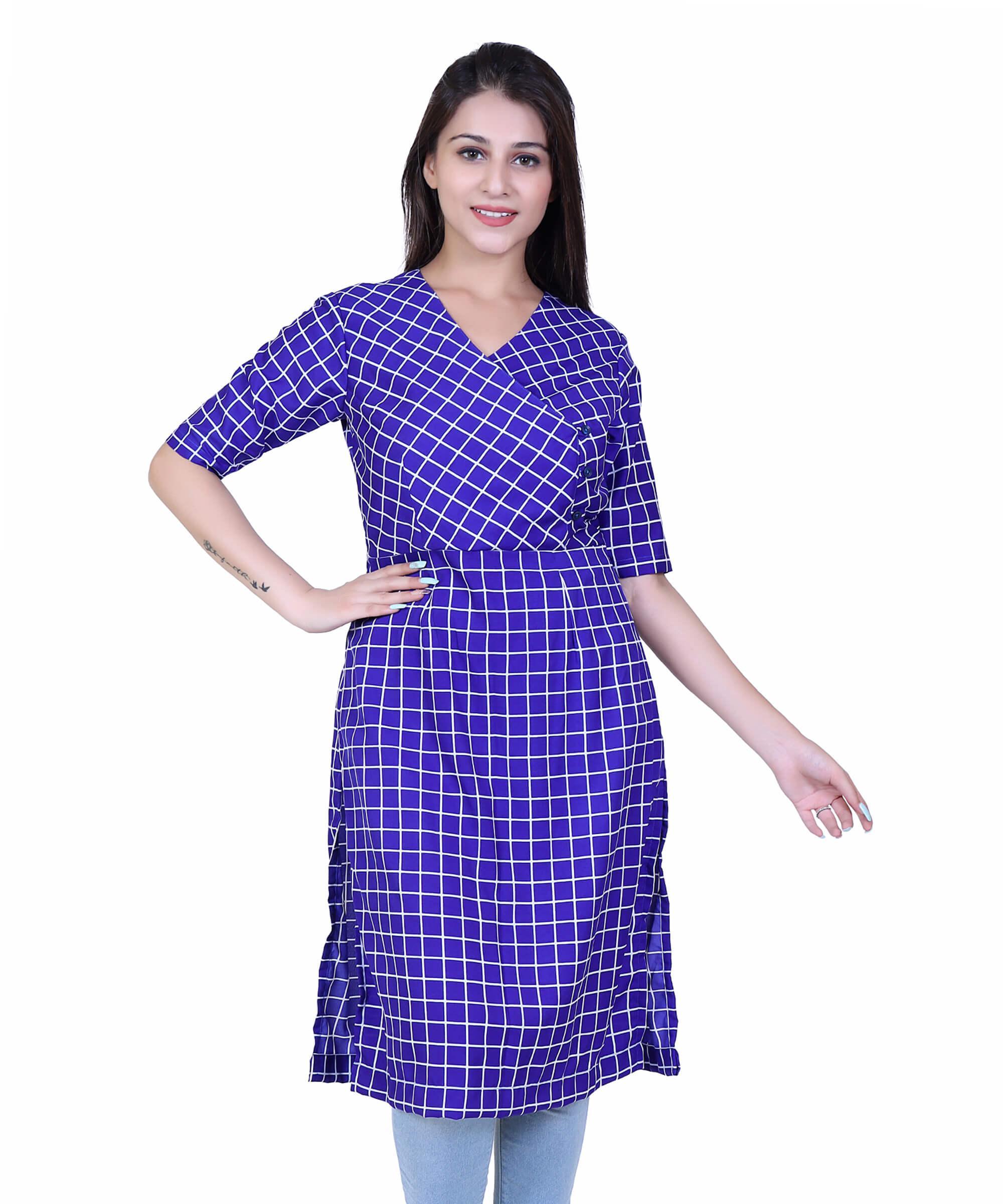 SECT-WT WOMEN TOP PRINT- COBALT BLUE CHECK