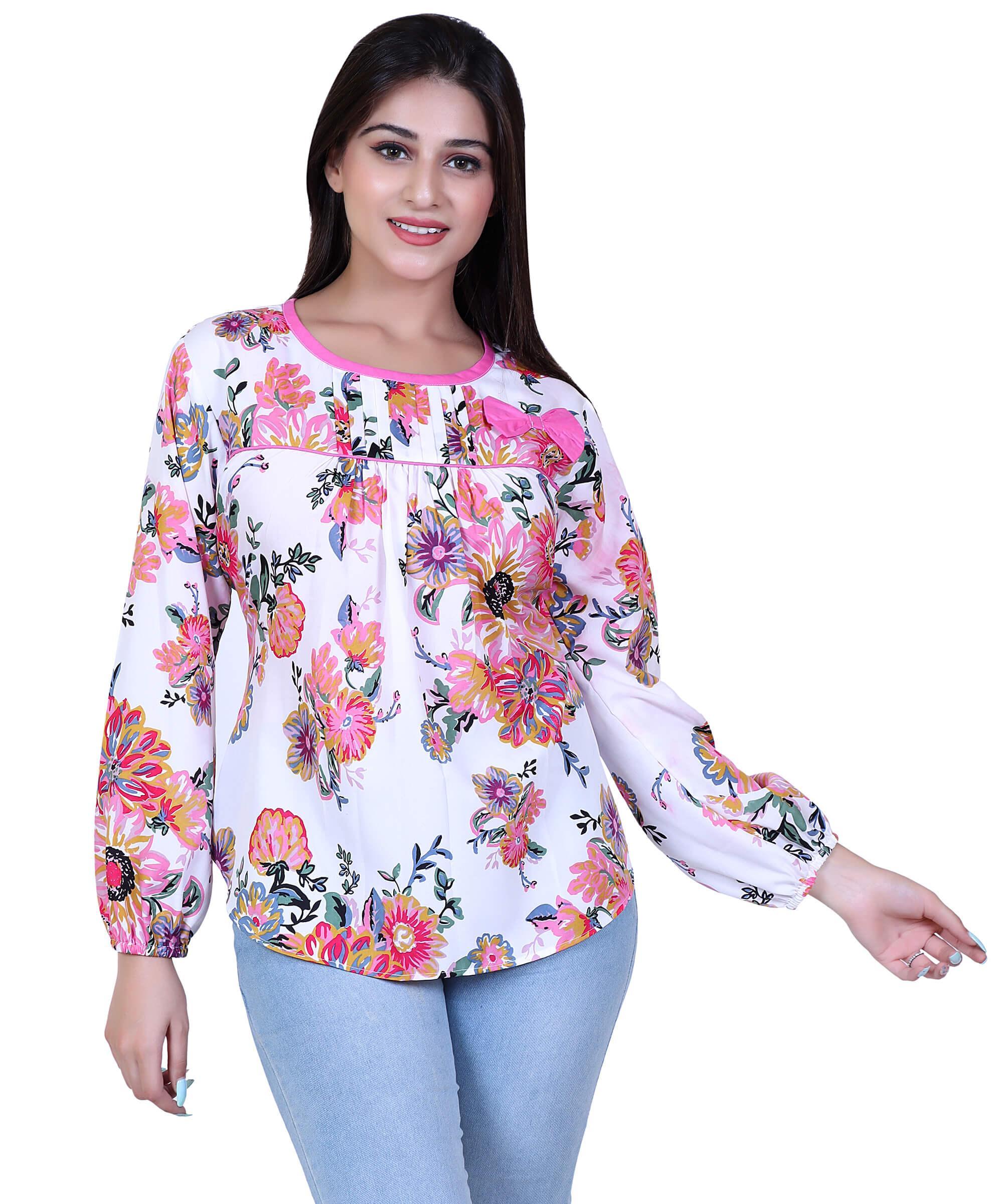 SECT-WT WOMEN TOP PRINT- WHITE PINK FLORAL