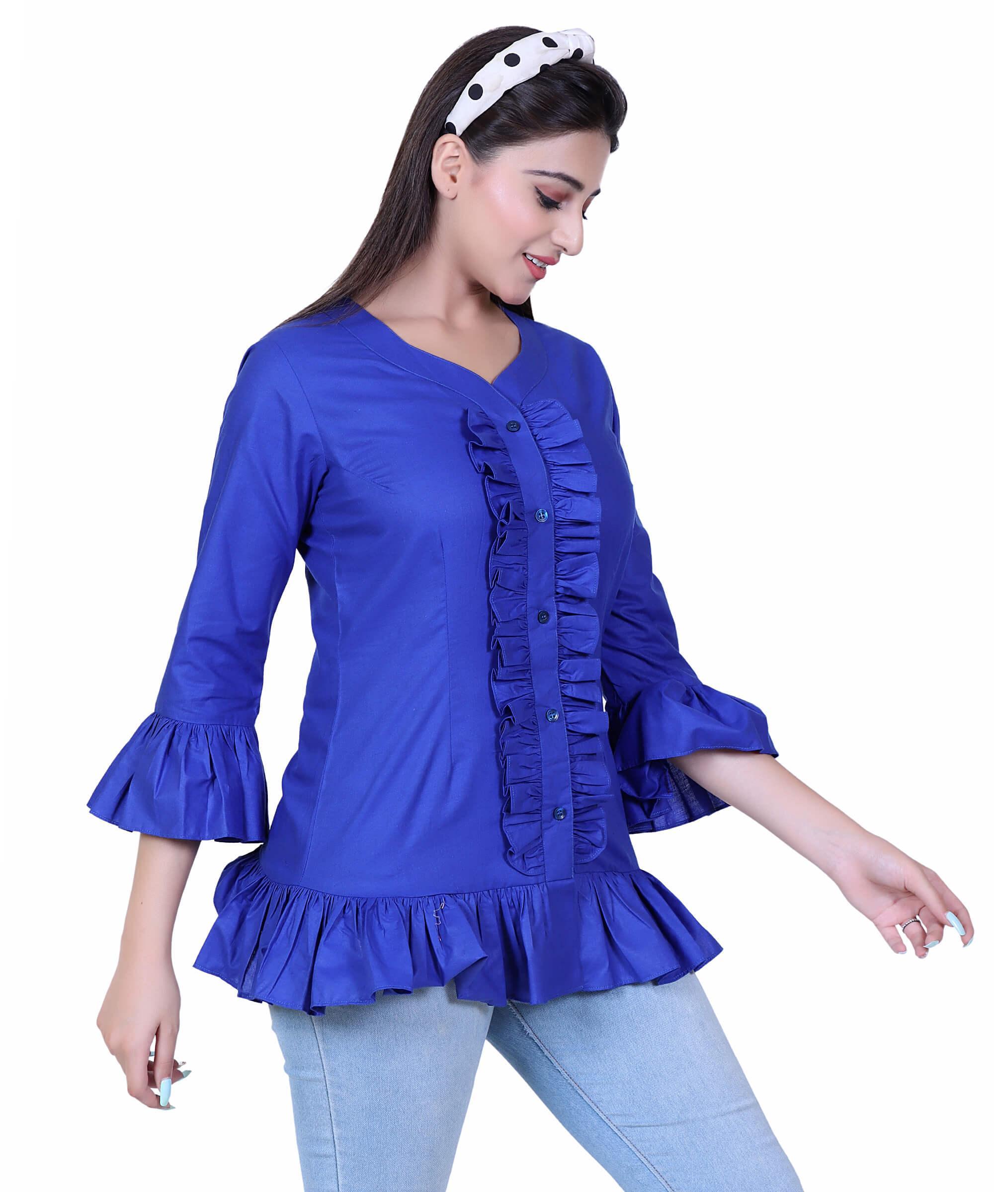 SECT-WT WOMEN TOP SOLID- BLUE