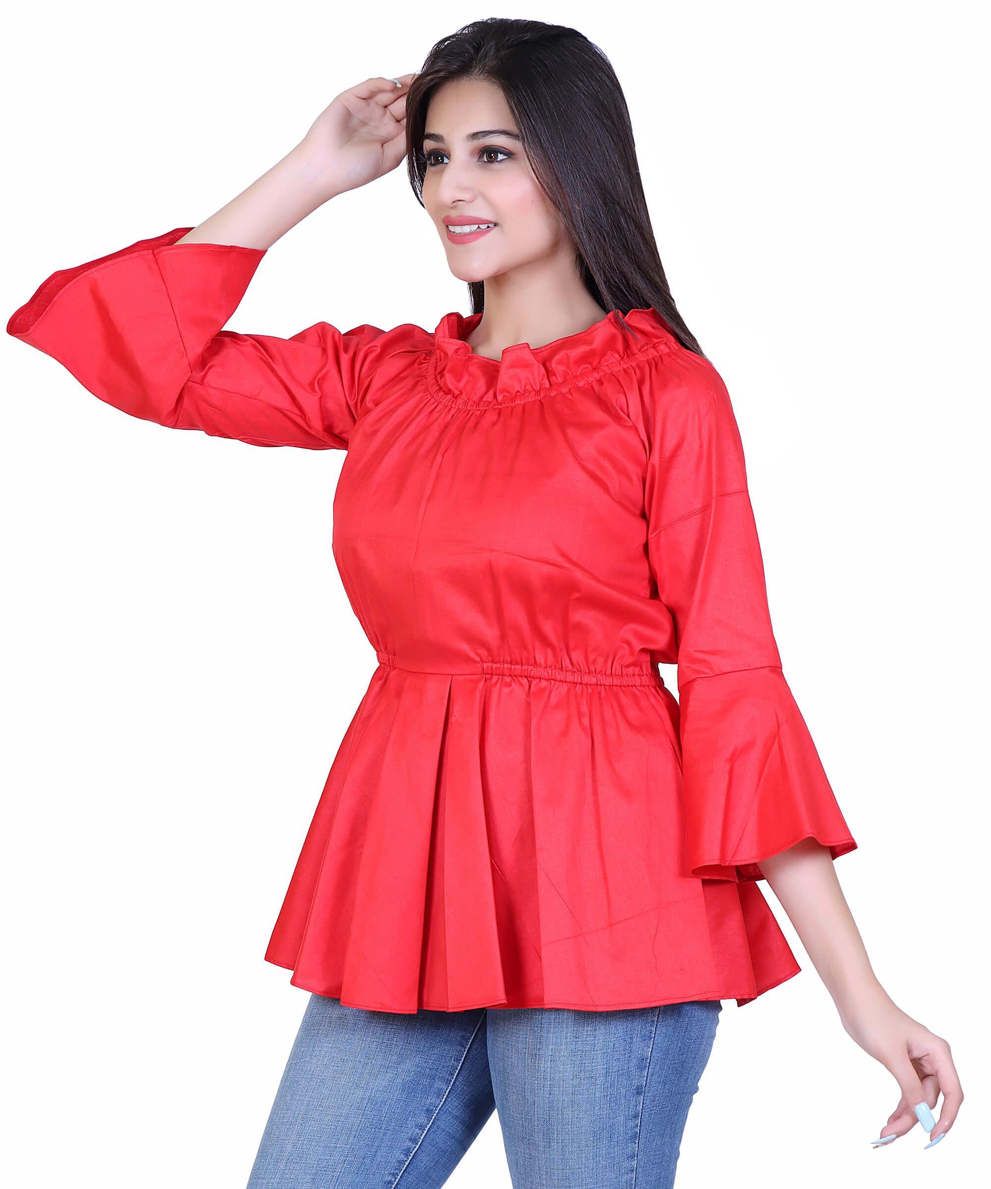 SECT-WT WOMEN TOP SOLID-RED