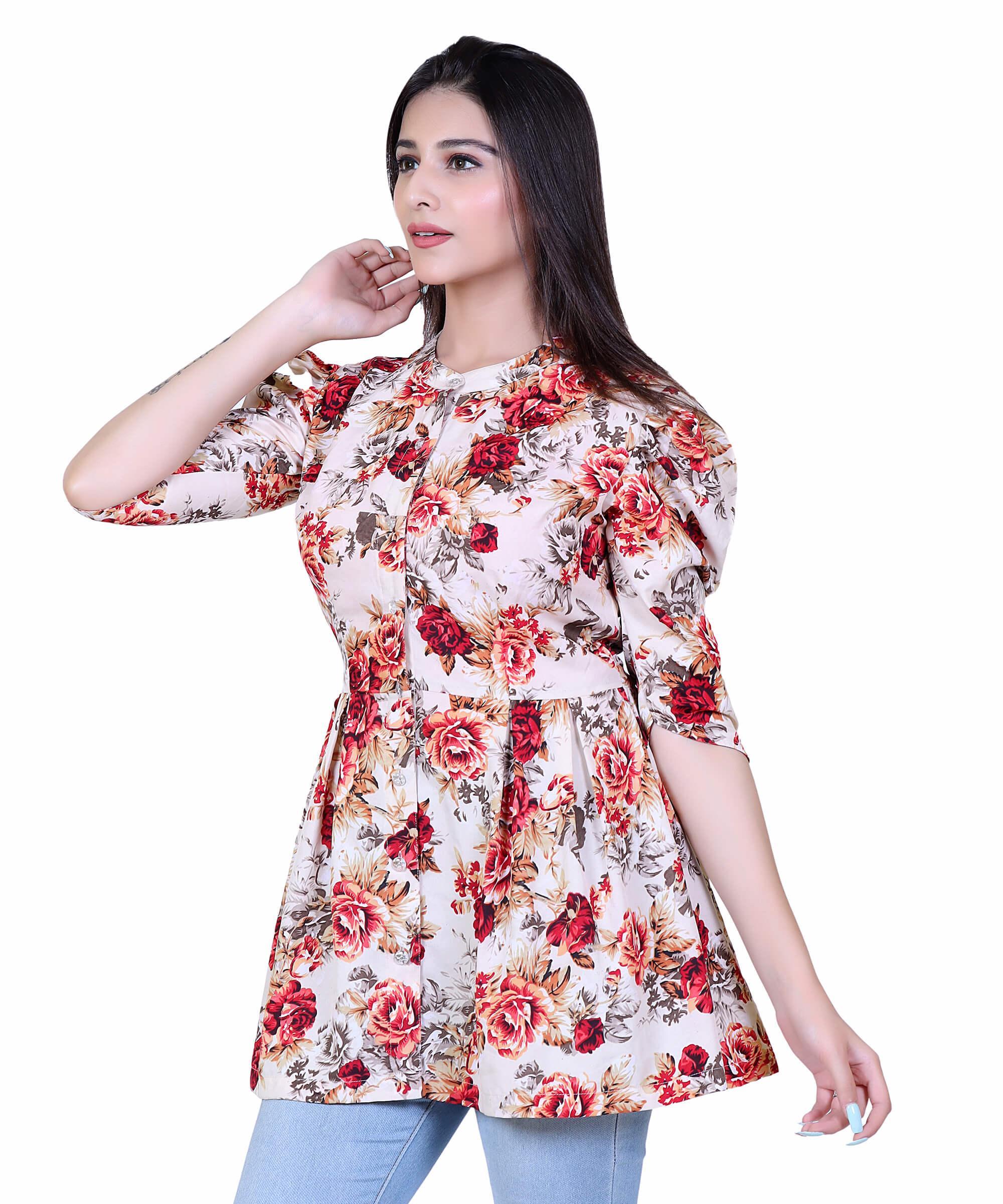 SECT-WT WOMEN TOP STRIPS – CREAM MAROON FLORAL