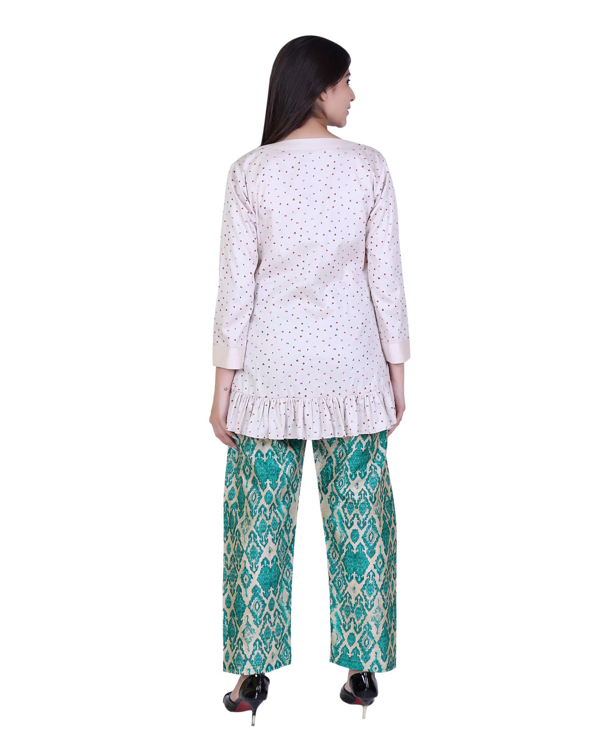 SECT-WWD WOMEN WESTERN DRESS PRINT – CREAM & GREEN GOLDEN