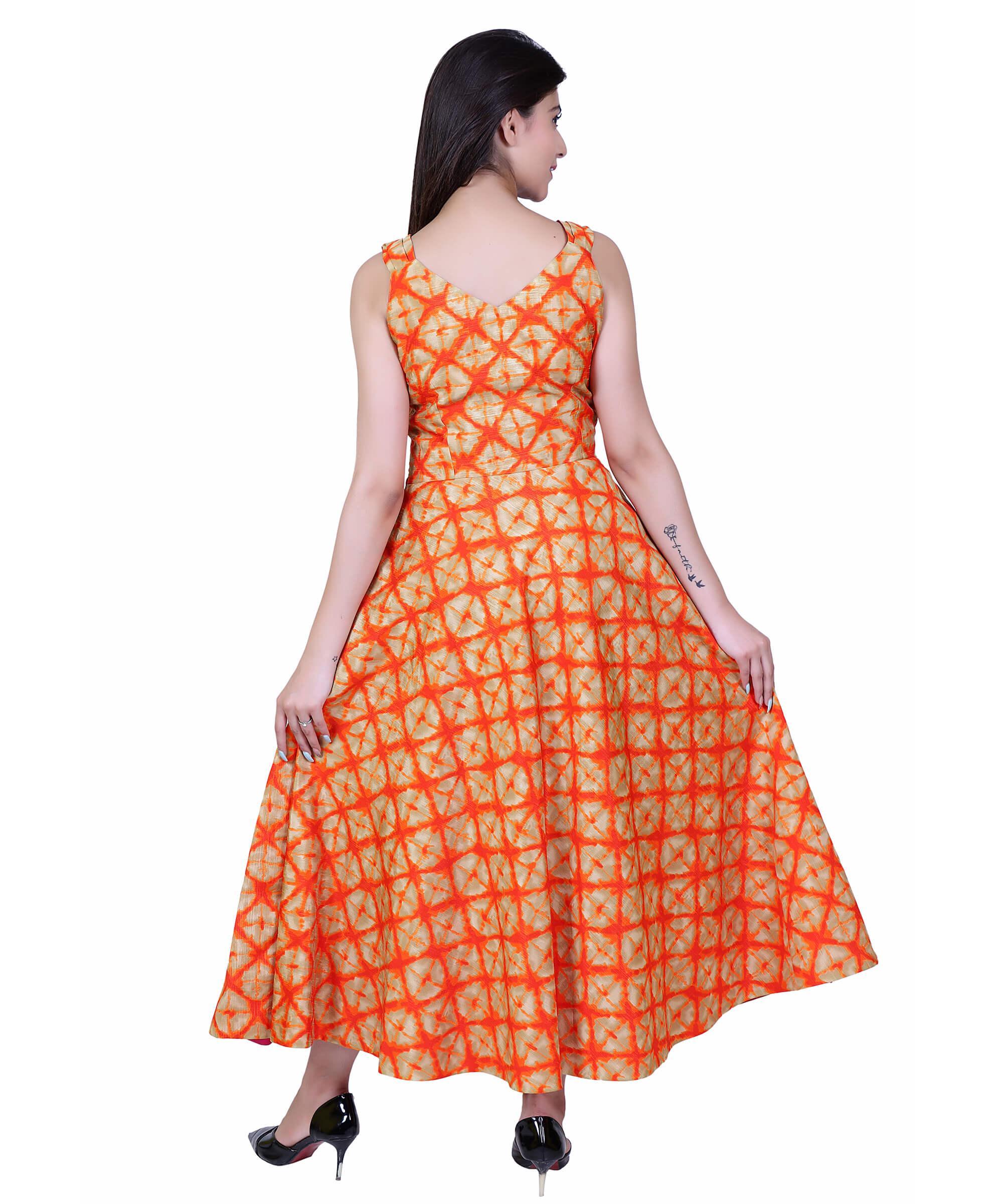 SECT-WWD WOMEN WESTERN DRESS PRINT – GOLDEN ORANGE