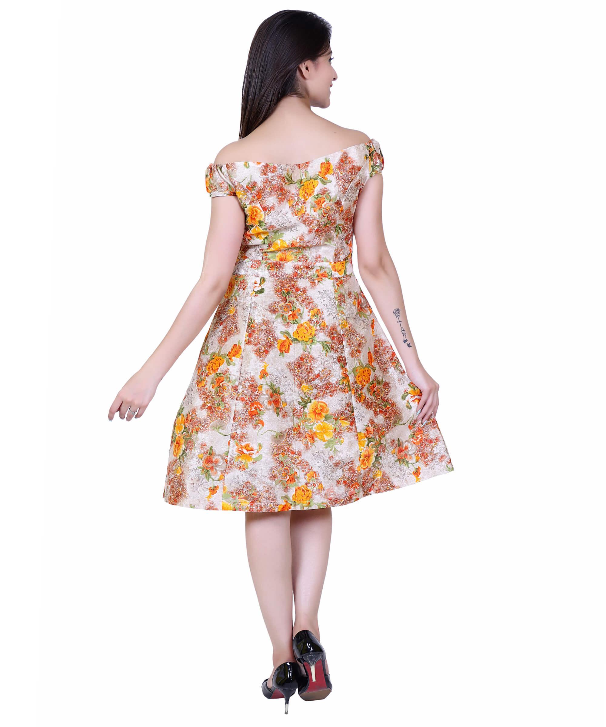 SECT-WWD WOMEN WESTERN DRESS PRINT – GOLDEN ORANGE FLORAL