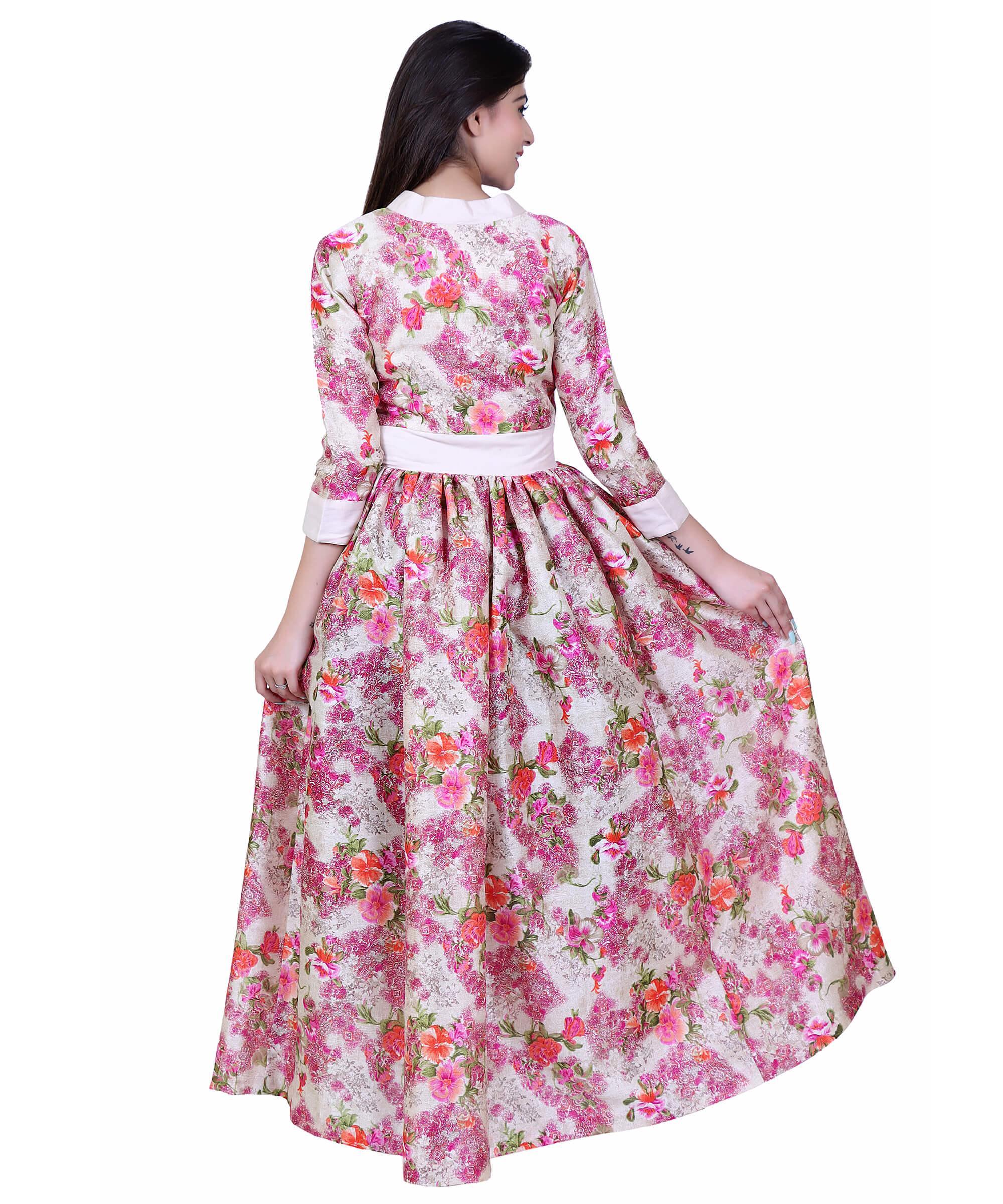SECT-WWD WOMEN WESTERN DRESS PRINT – GOLDEN PINK FLORAL