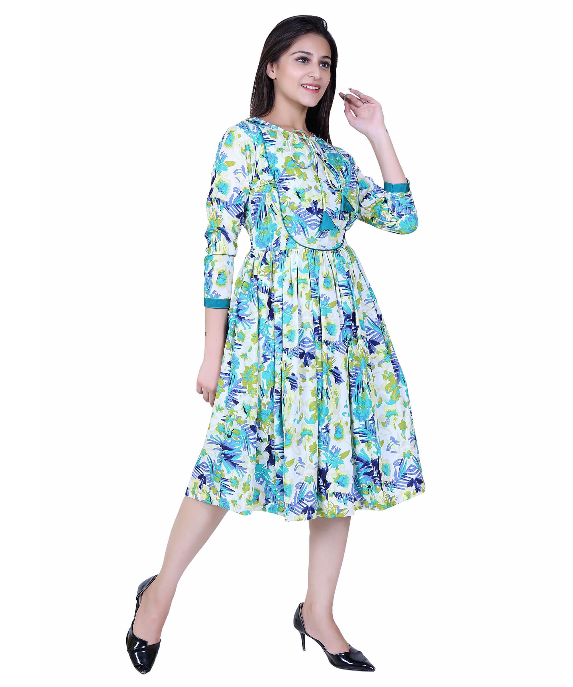SECT-WWD WOMEN WESTERN DRESS PRINT – GREEN FLORAL