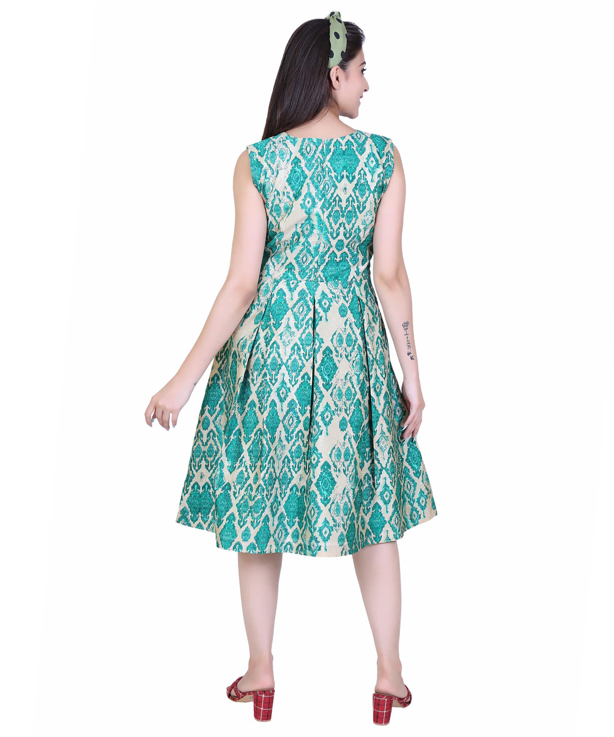 SECT-WWD WOMEN WESTERN DRESS PRINT – GREEN GOLDEN PRINT