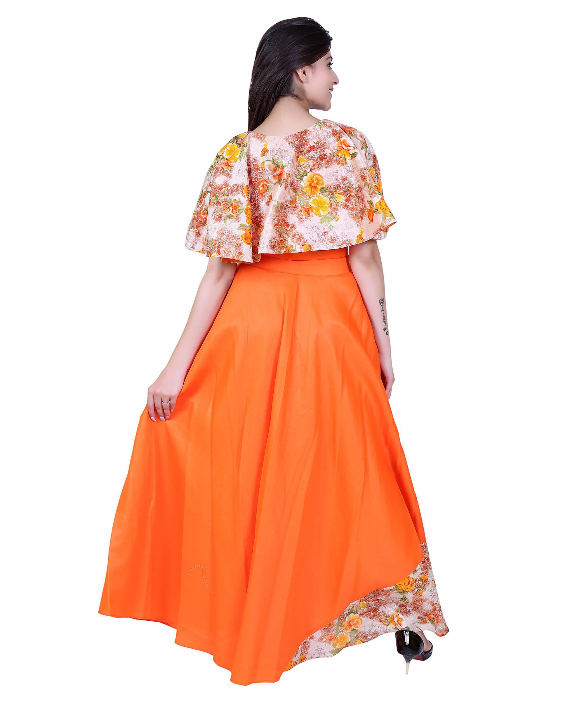 SECT-WWD WOMEN WESTERN DRESS PRINT – ORANGE FLORAL