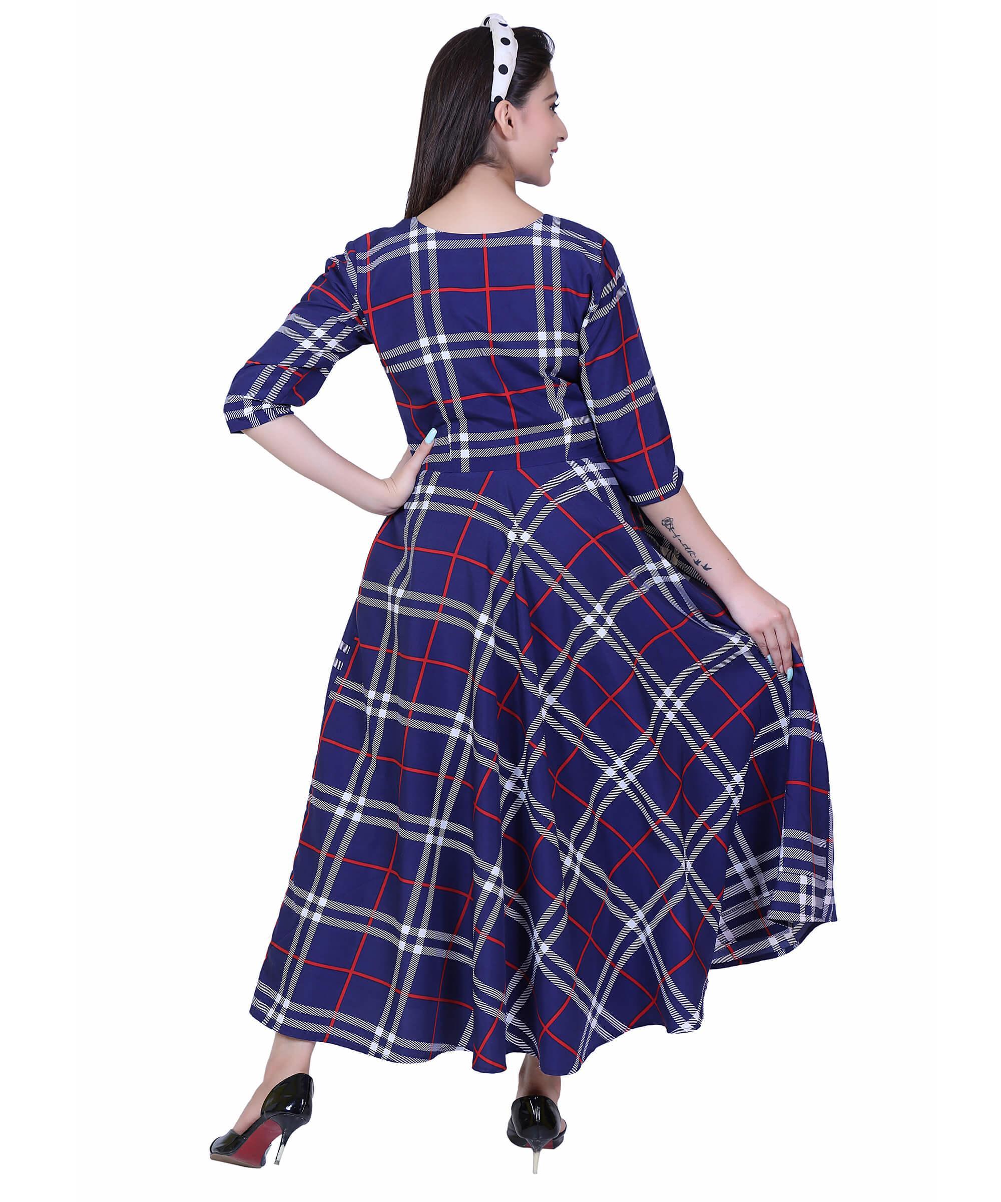 SECT-WWD WOMEN WESTERN DRESS PRINT – NAVY BLUE CHECK