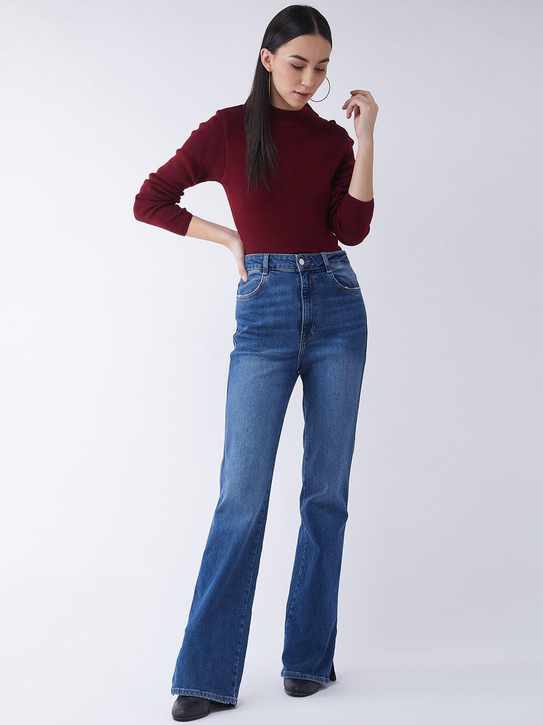 RVK Women Maroon Ribbed Pullover Sweater