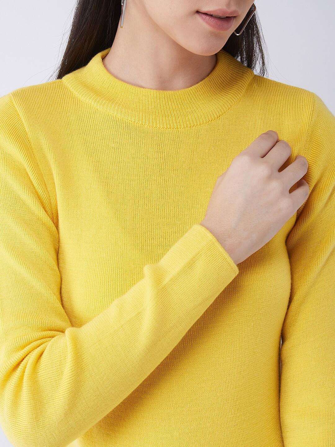 RVK Women Acrylic Yellow Solid Pullover Sweater