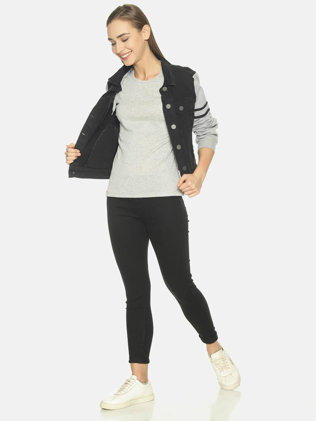 Women Grey Solid Round Neck T-shirt