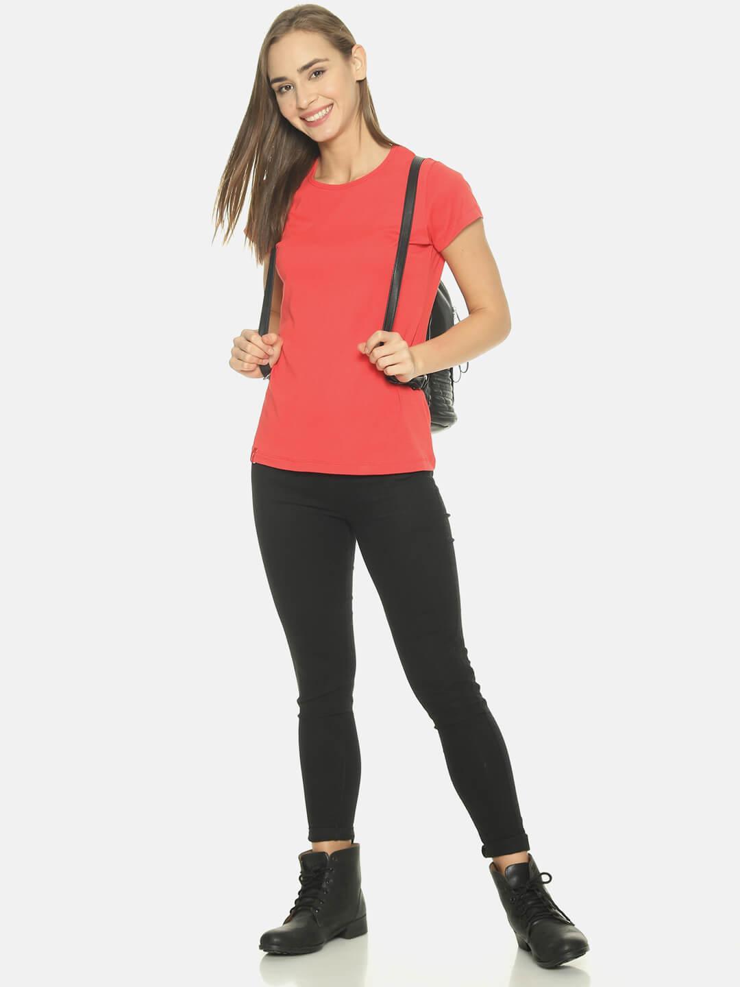 Women Round Neck T-shirt (Peach)