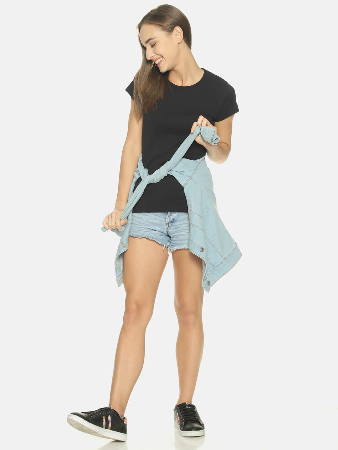 Women Round Neck T-shirt (Black)