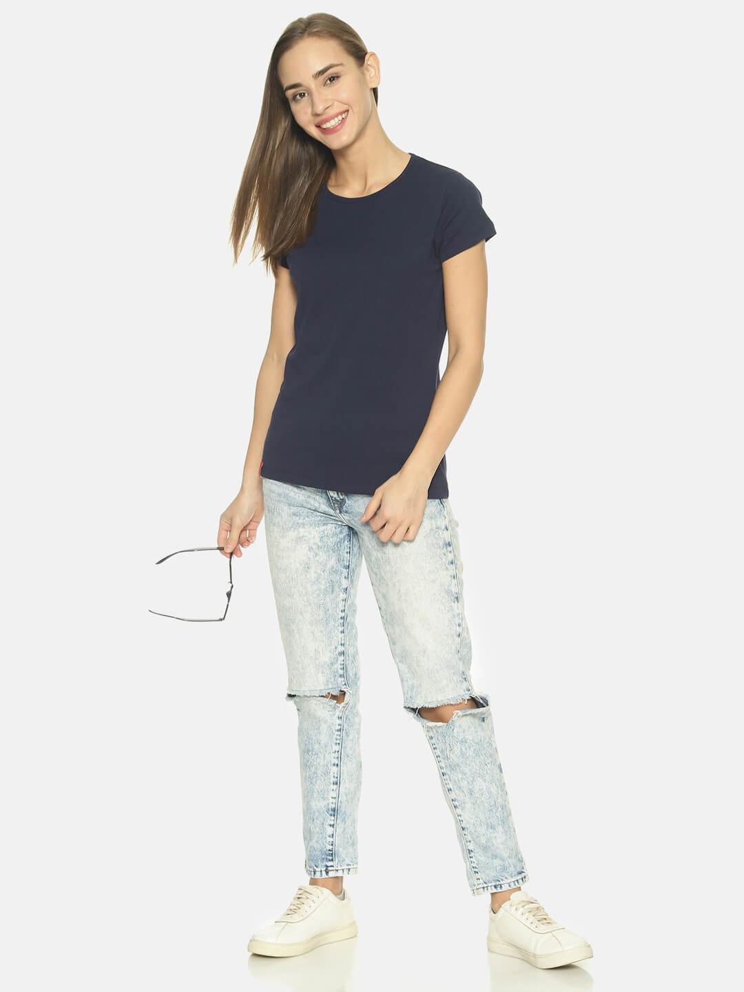 Women’s Navy Round Neck T-shirt