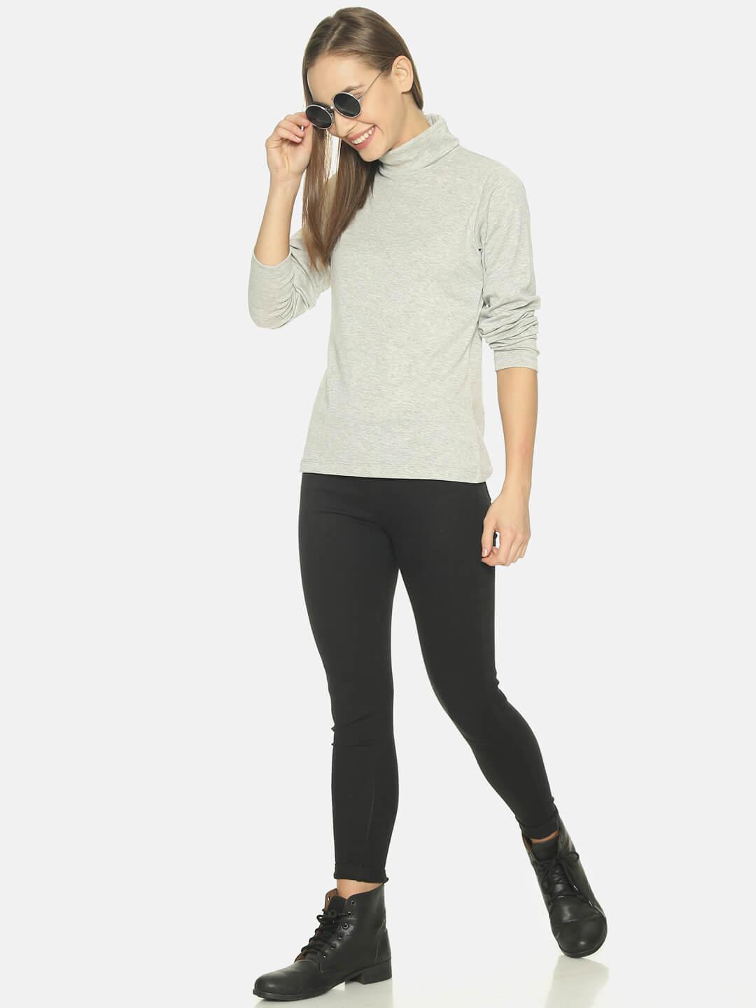 Women’s Grey Melange Turtle Neck Top