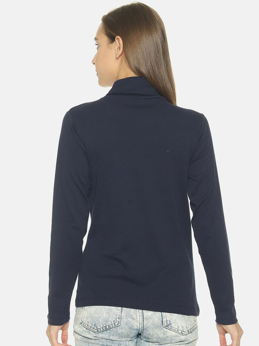 Women’s Navy Solid Turtle Neck Top