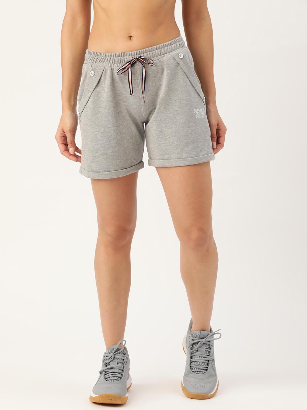 Women Grey Melange Mid-Rise Outdoor Sports Shorts