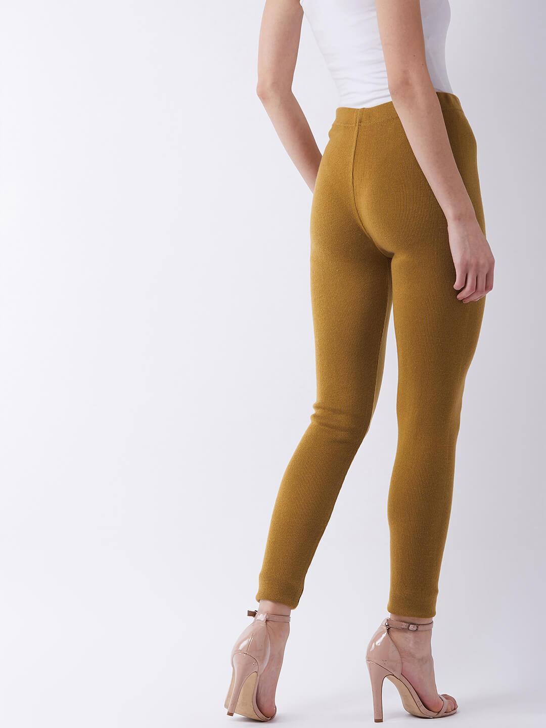 Women Mustard solid slim fit woolen leggings