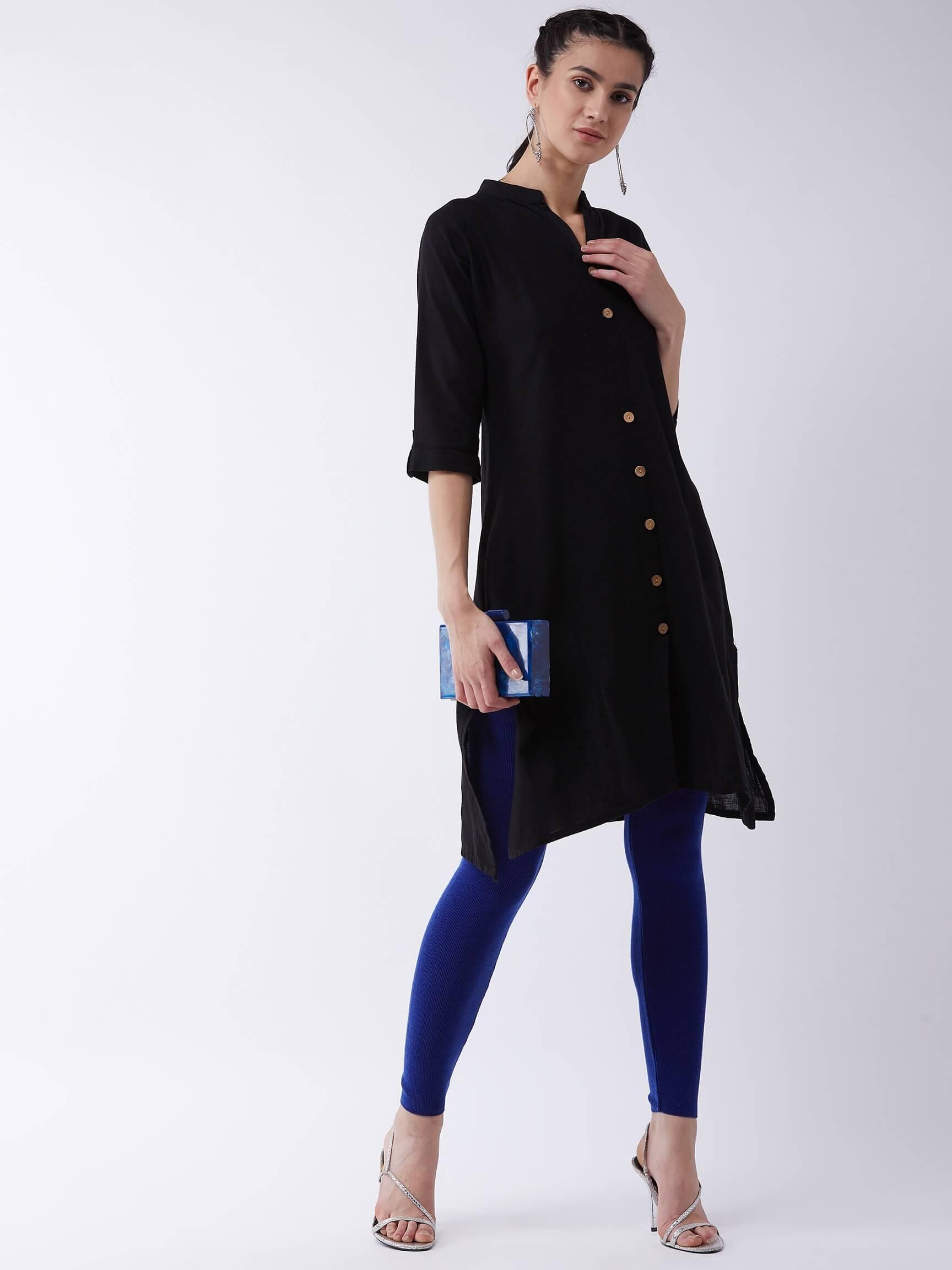 Women Royal blue solid slim fit woolen leggings