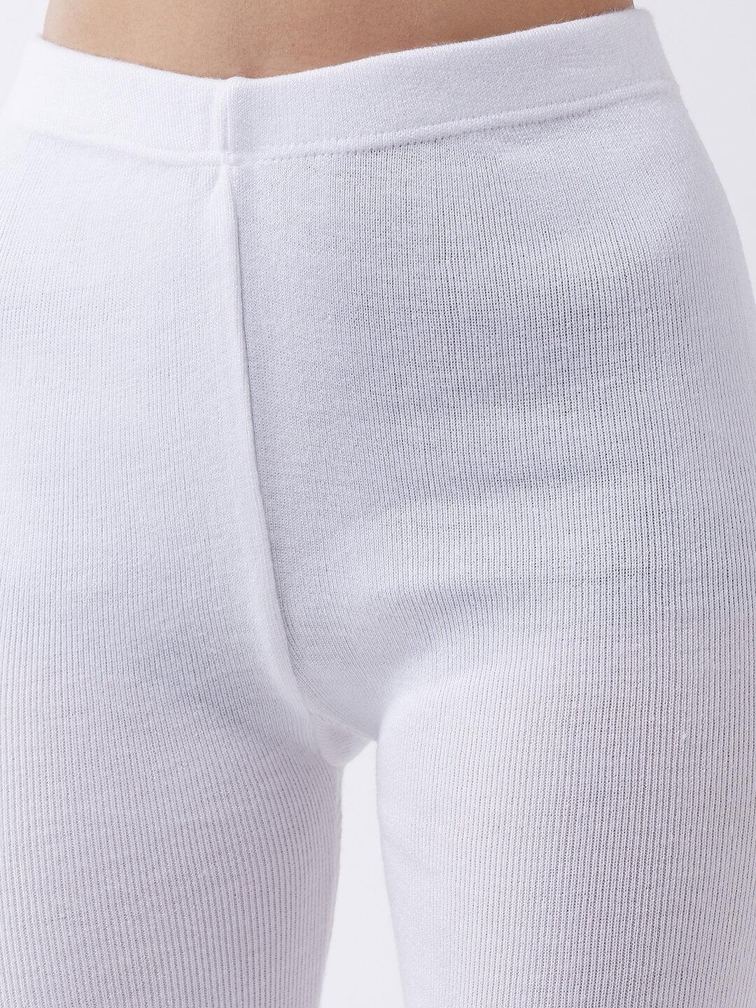 Women White solid slim fit woolen leggings