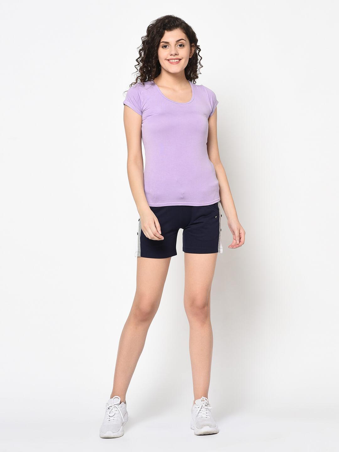 Women Navy Mid-Rise Cotton Regular Shorts