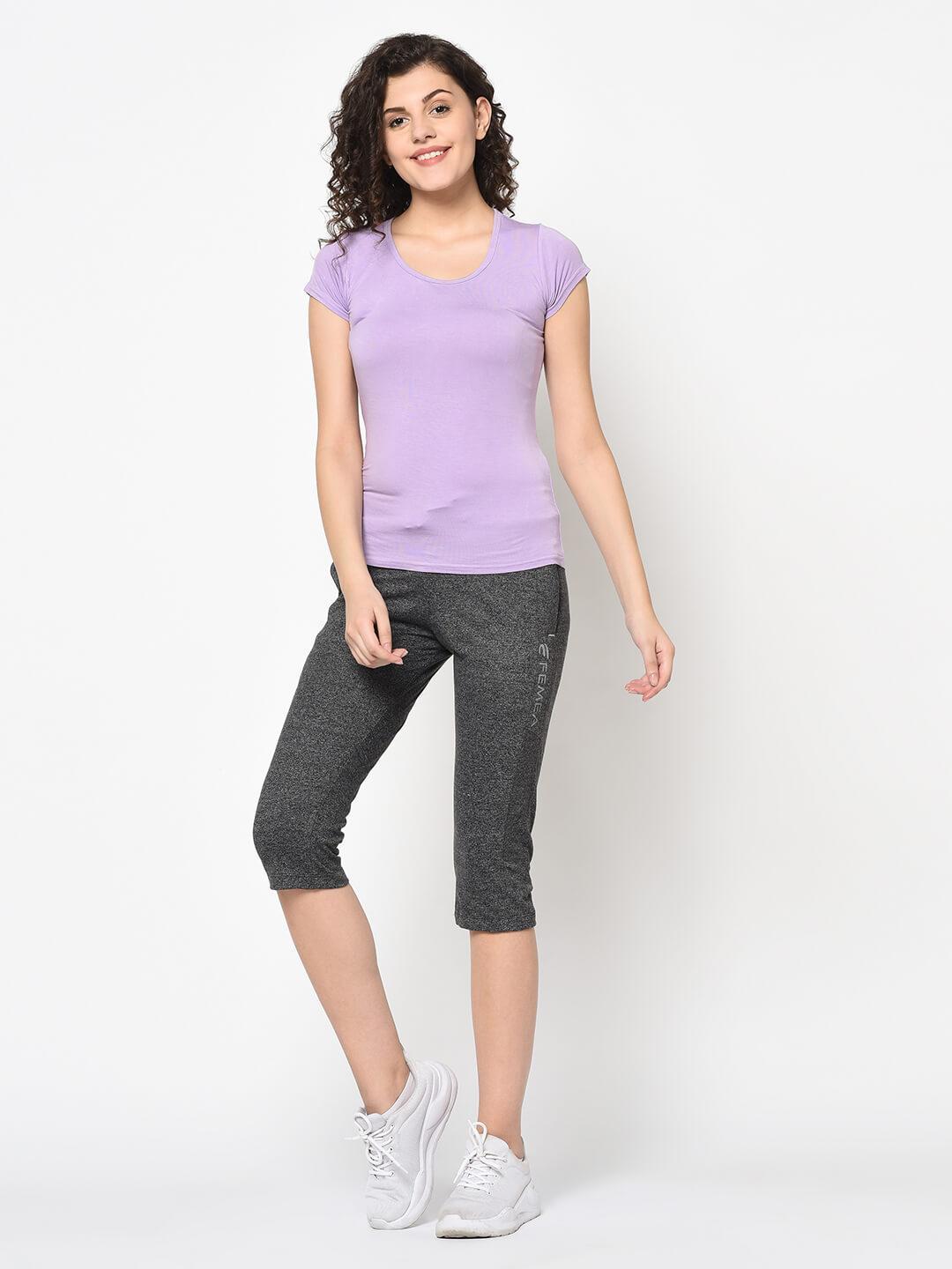 FEMEA Women Charcoal Solid Slim Fit Capris