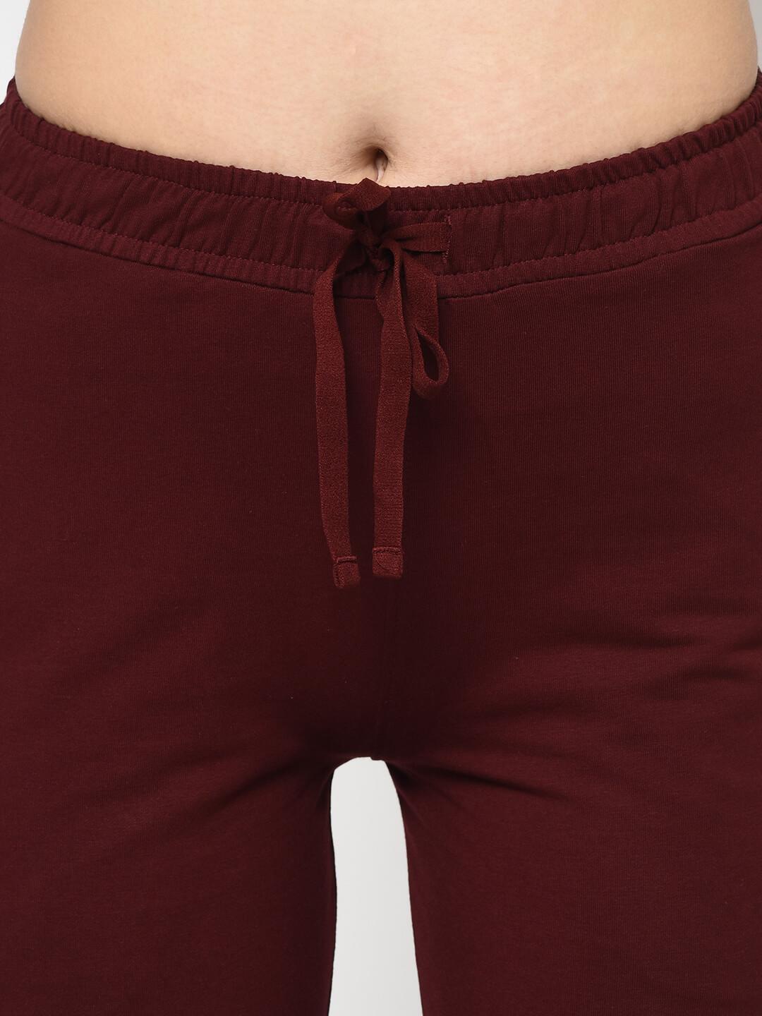 Women Maroon Solid Boot  Cut Fit Track Pants