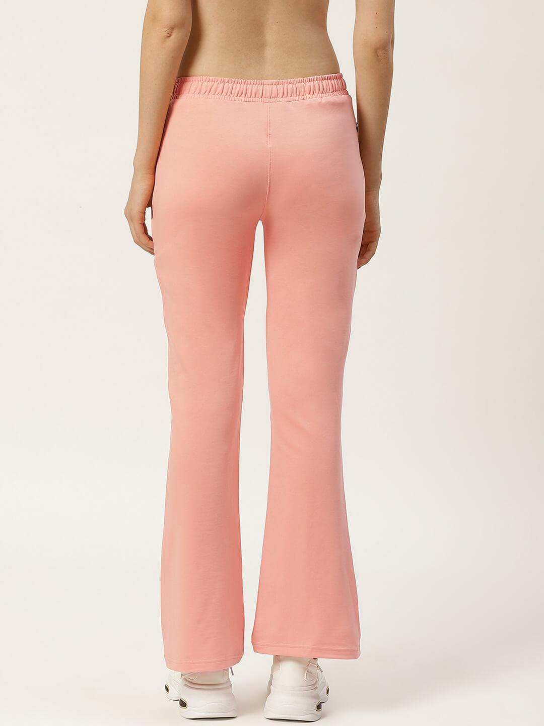 Women Peach Solid Boot Cut Fit Track Pants