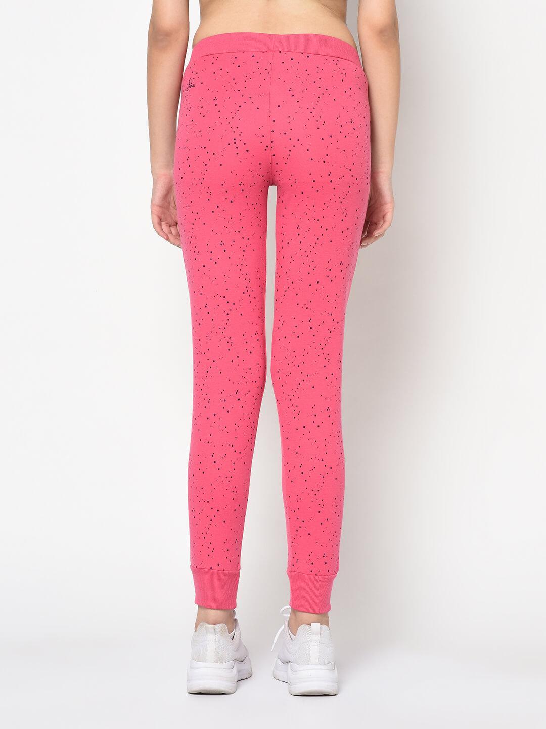Women Pink Polka Dots Printed Slim-Fit Joggers