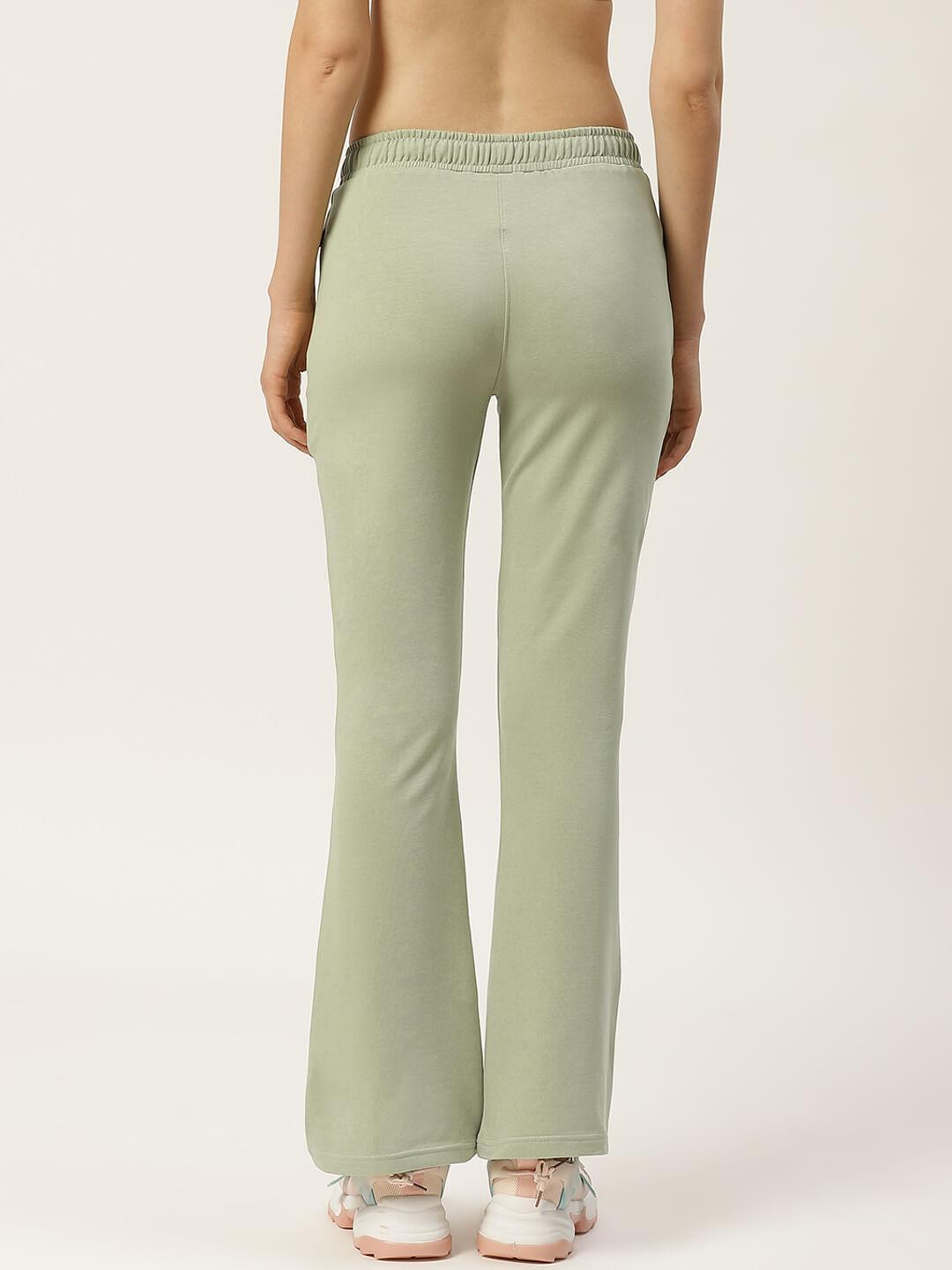 Women Pista Green Solid Boot Cut Fit Track Pants
