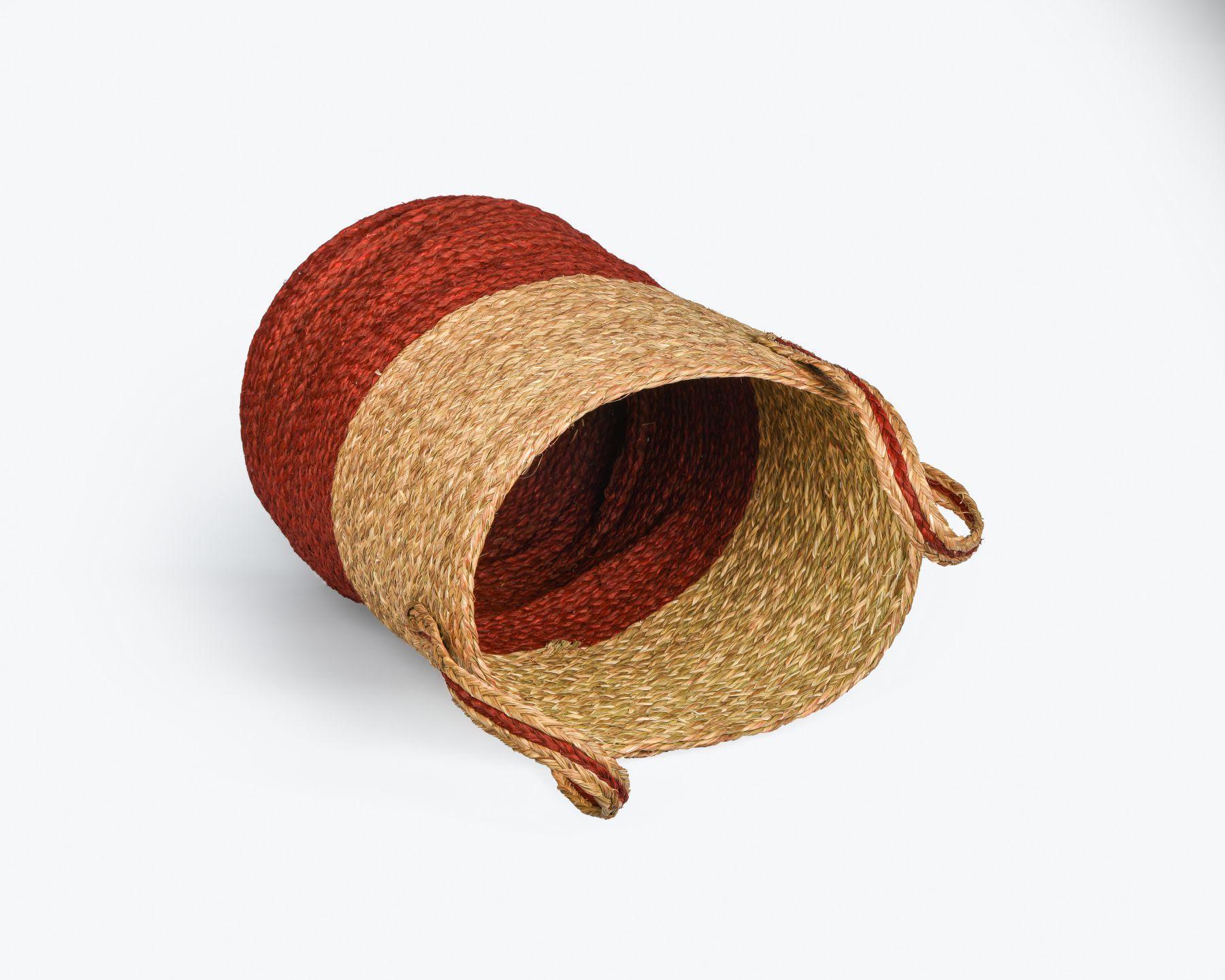 Handmade Braided Sabaii Grass Laundry Basket Dual Tone