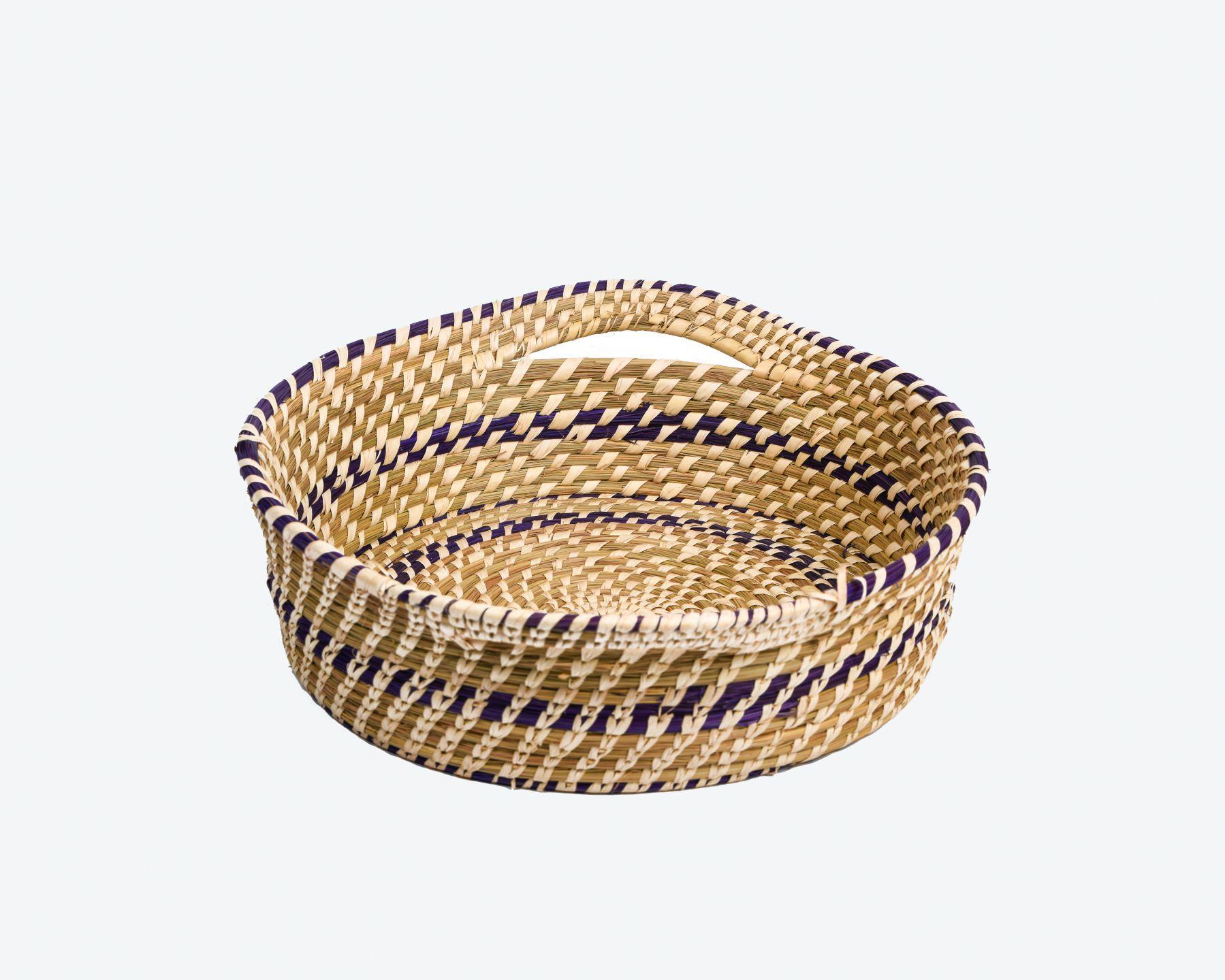 Handmade Braided Sabaii Grass Fruit Basket diameter 12inches x height 4inches, Beni Style