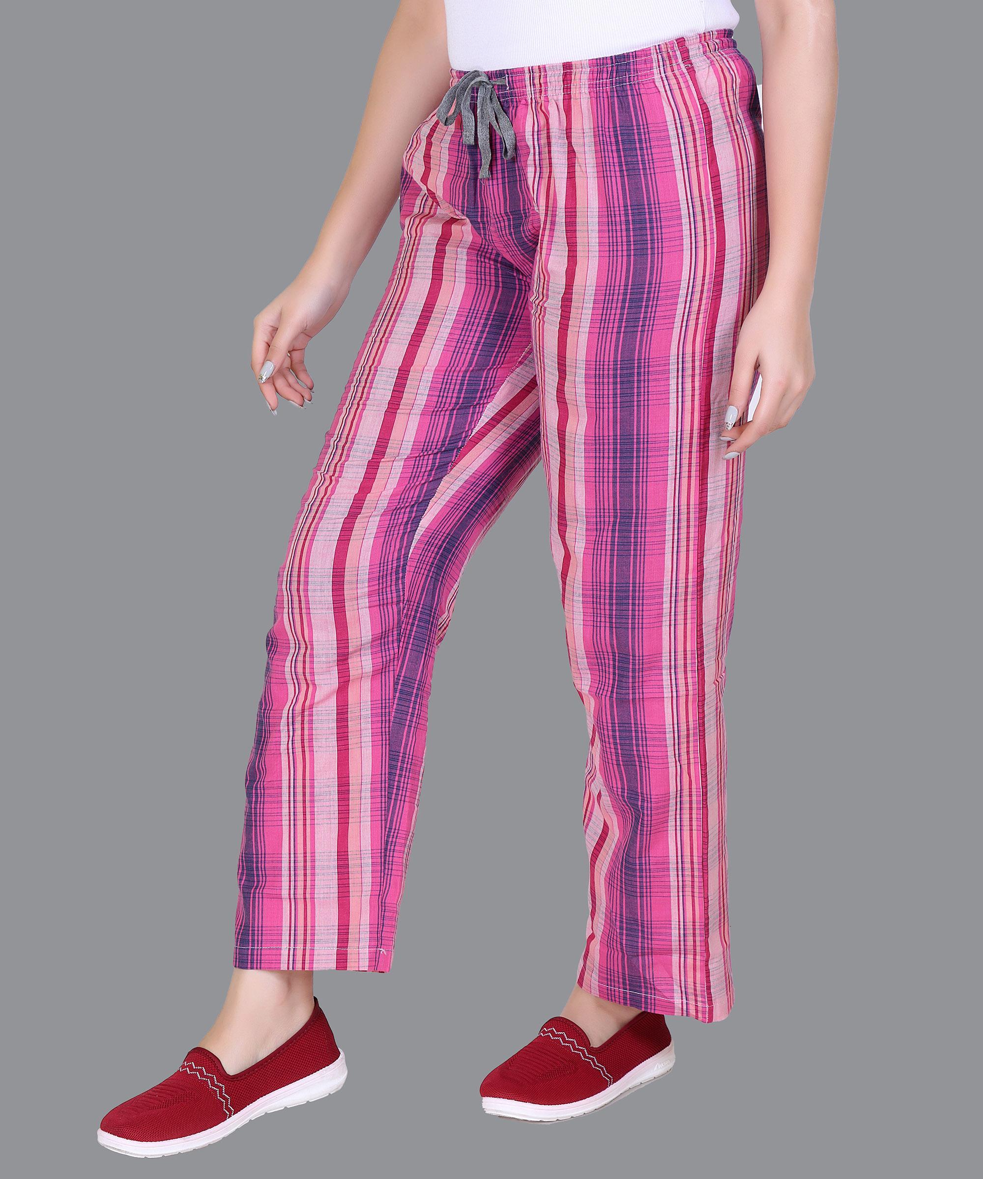Women Pink Strips - Checked Pajama Regular Fit 