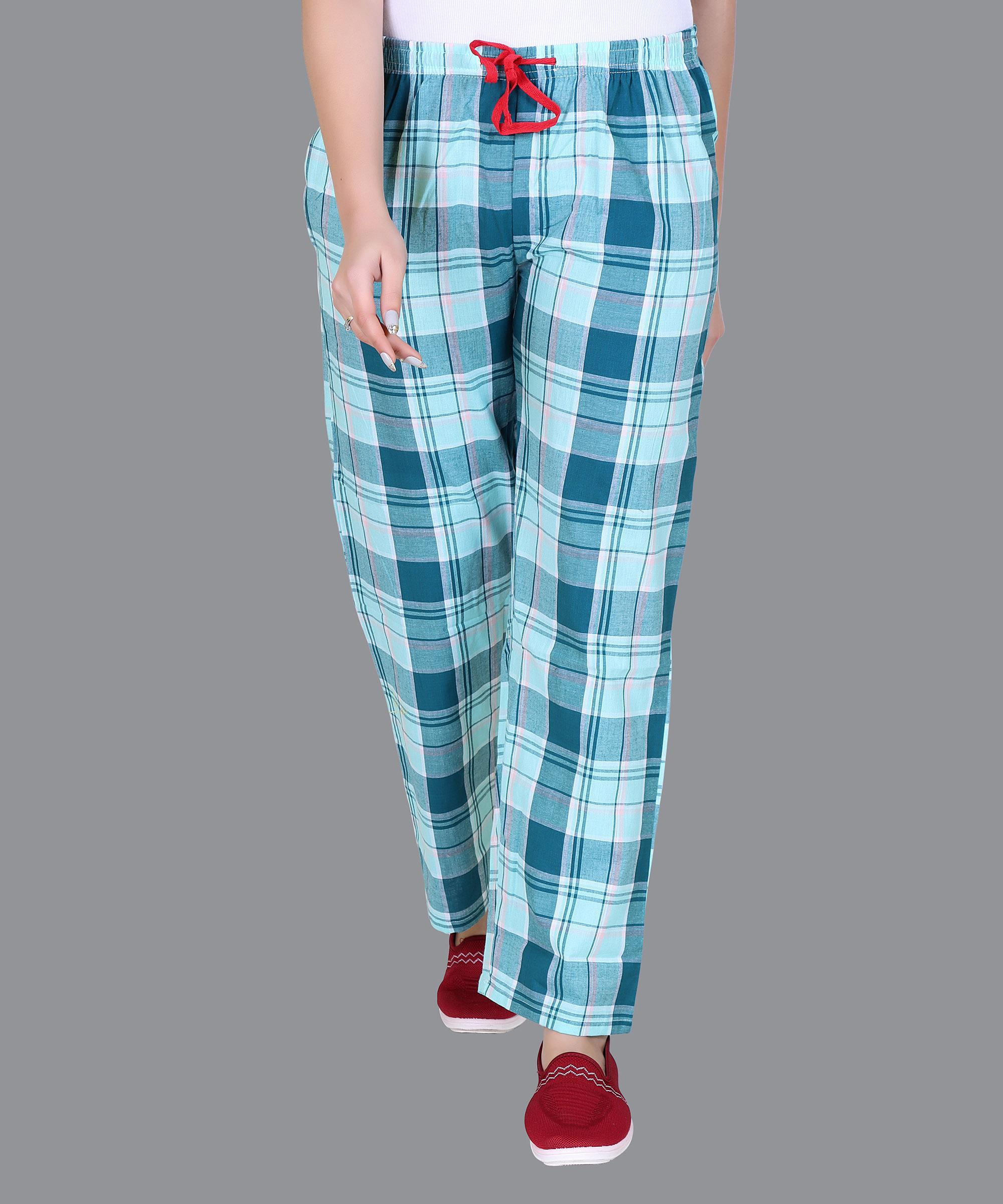 Women Blue Strips - Checked Pajama Regular Fit 