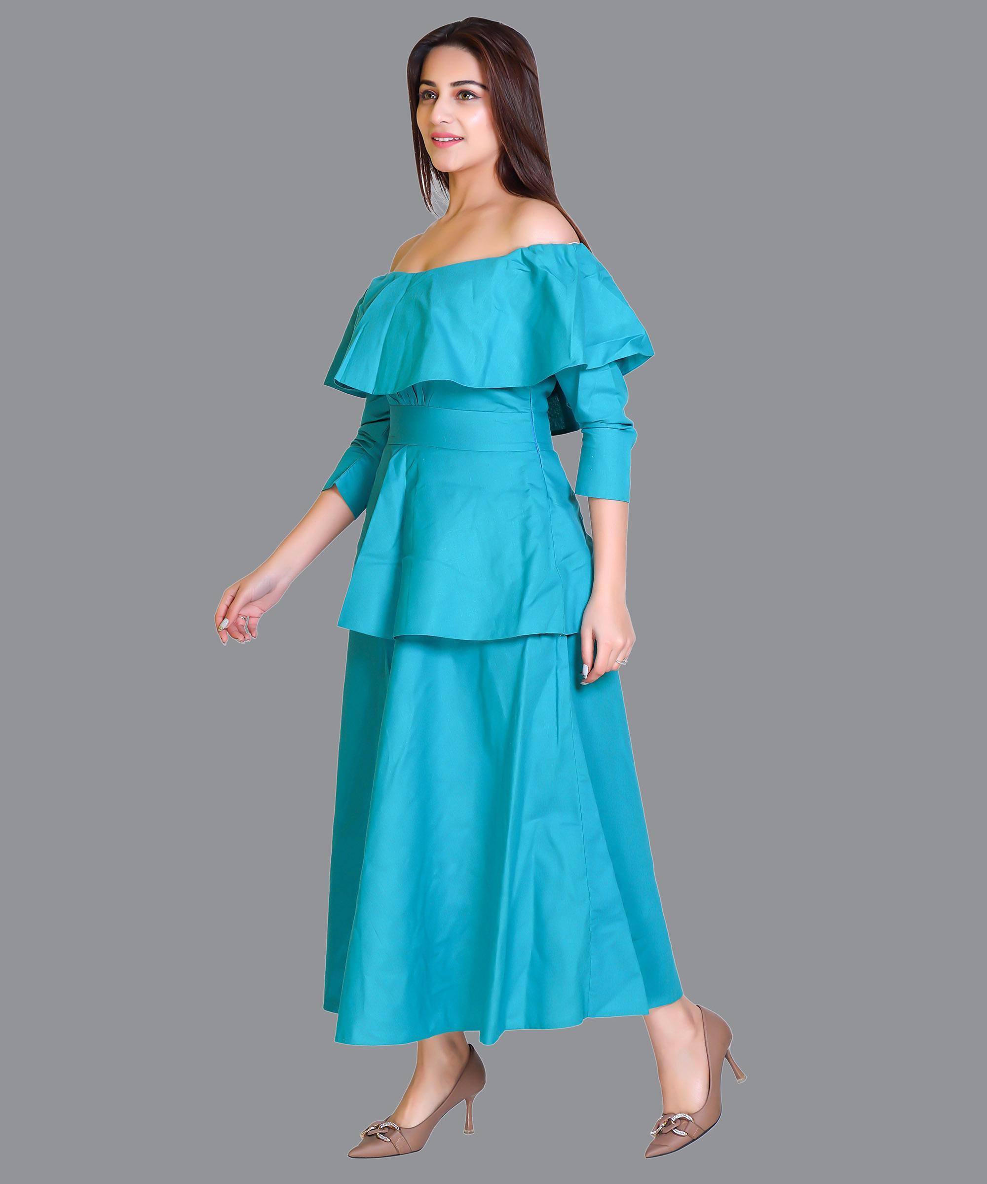 Women Satin Sea Green Western Dress