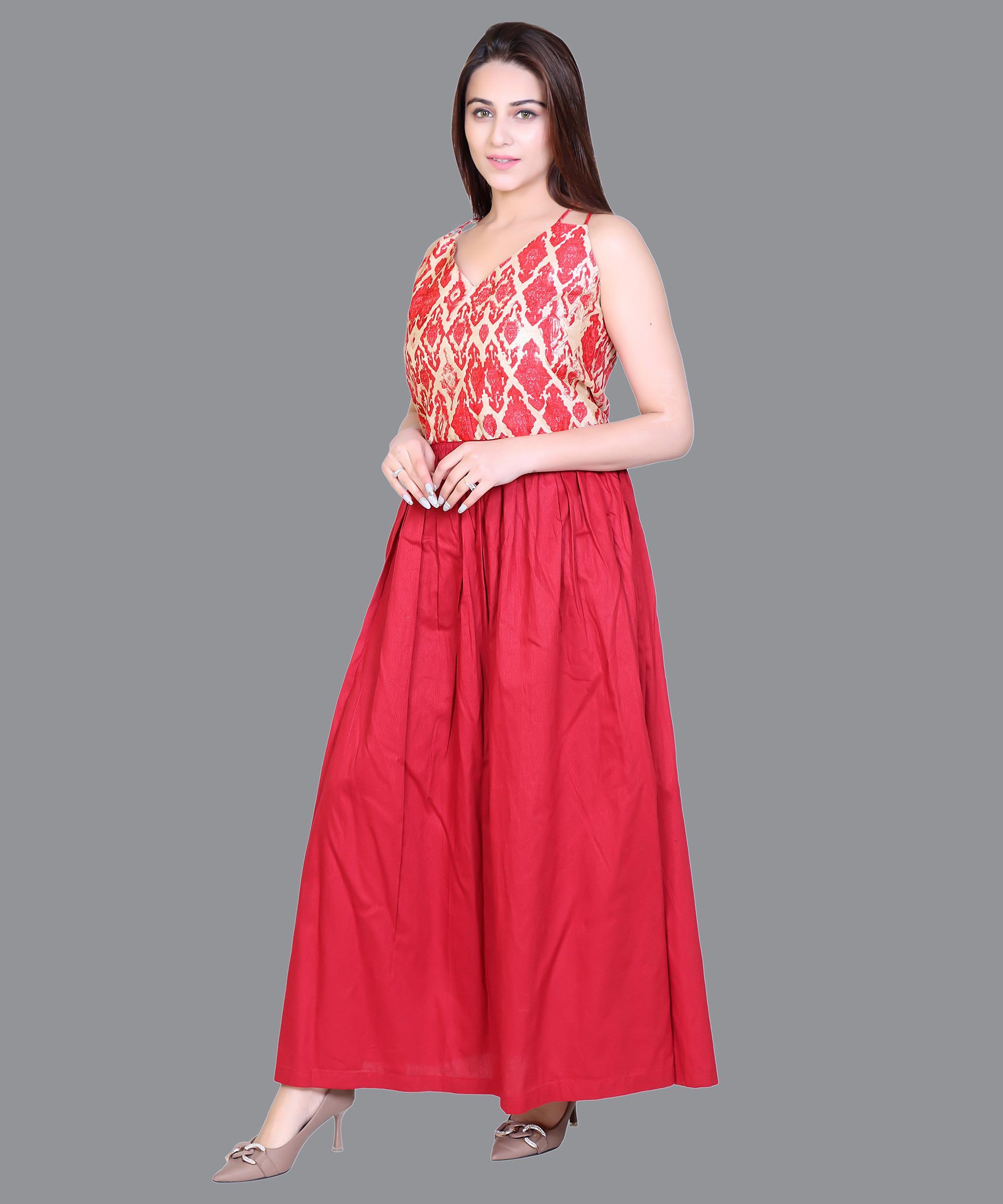 Women Satin Maroon Print Western Dress