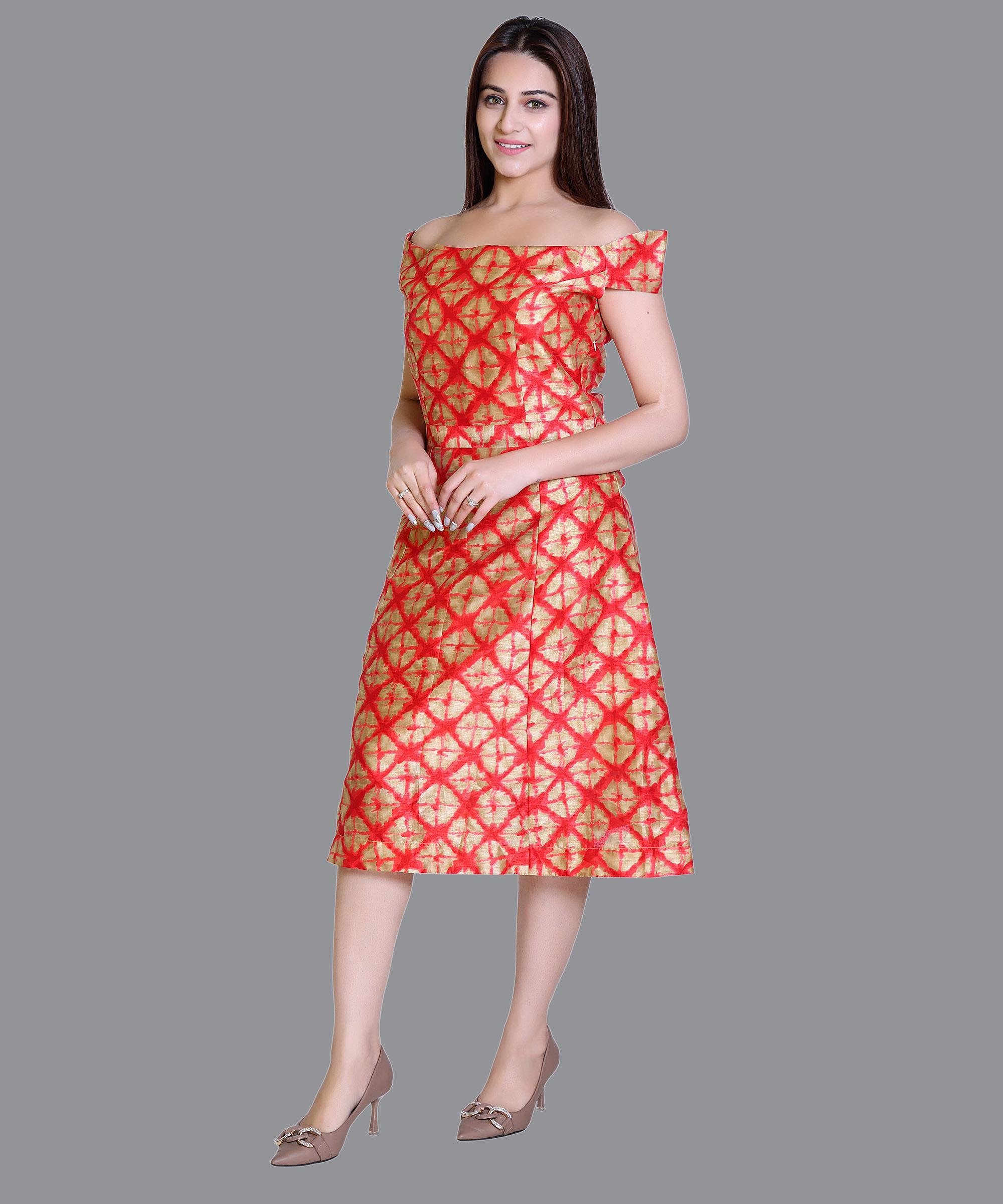 Women Satin Orange Floral Print Western Dress