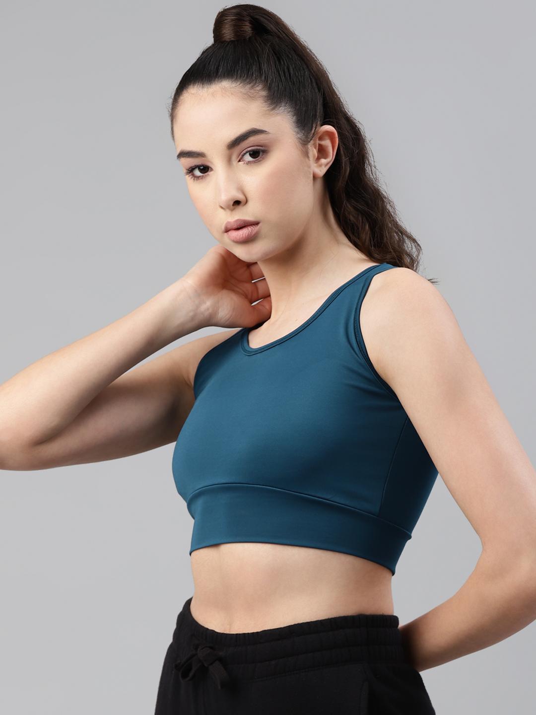 Women Lightly Padded Teal Crop Top