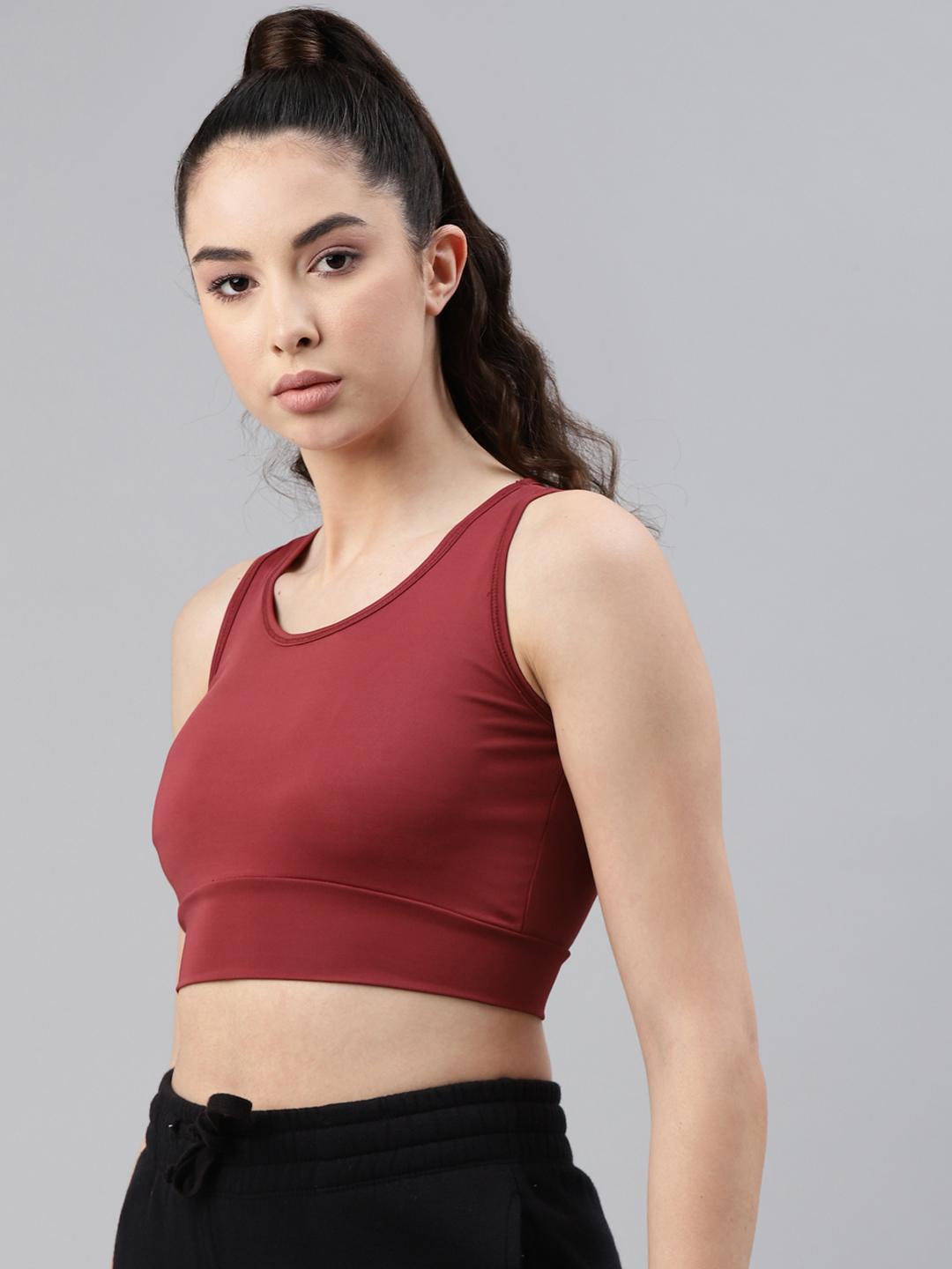 Women Lightly Padded Burgundy Crop Top