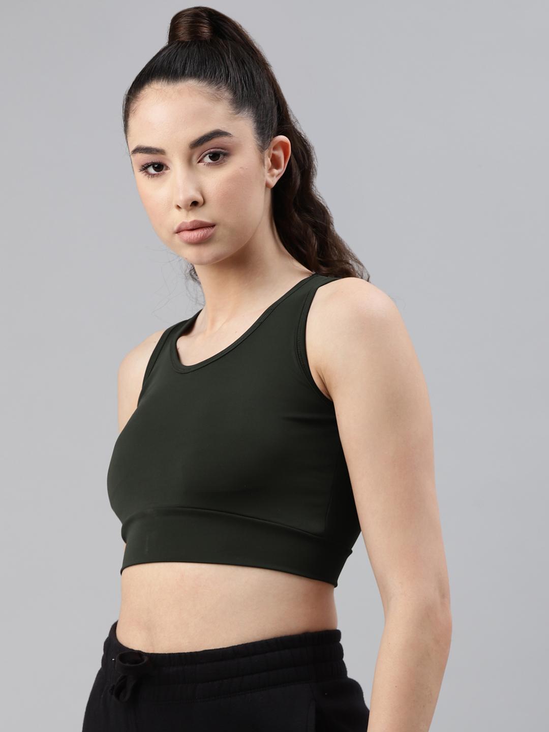 Women Lightly Padded Olive Crop Top
