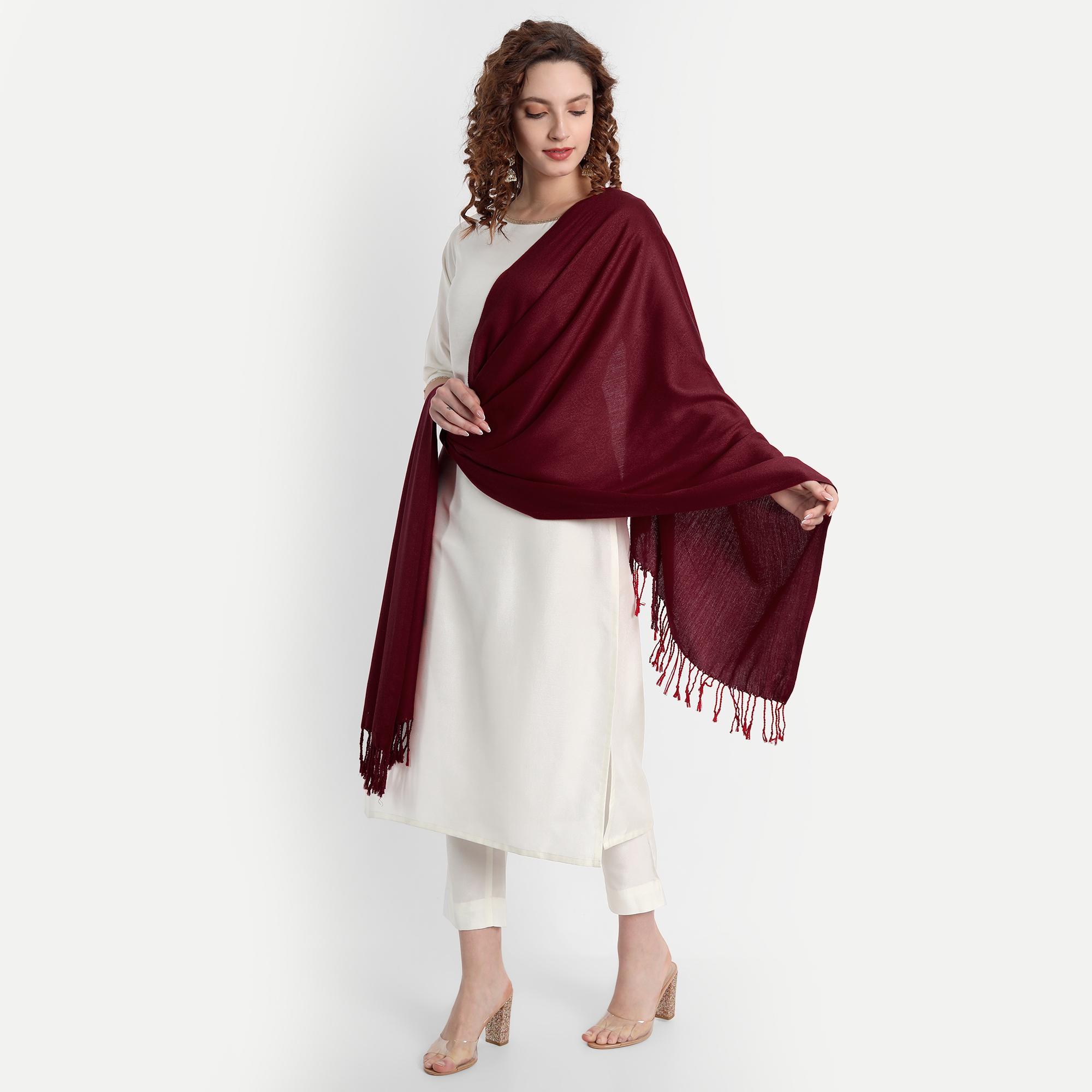 Hemkunt Fabrics  Viscose Maroon Women Stole