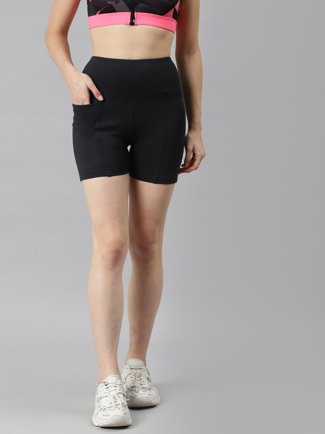 Women Dark Grey Skinny Fit High-Rise Gym Sports Shorts