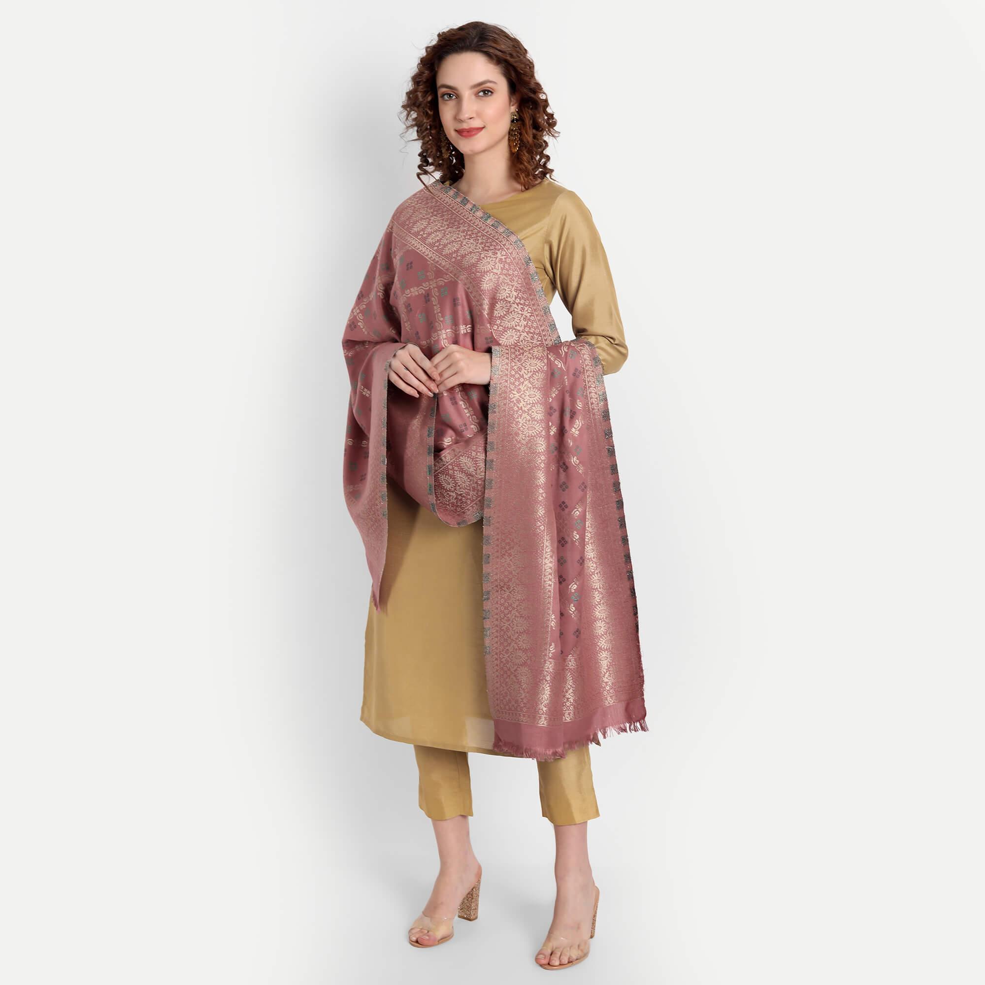Hemkunt Fabrics viscose/zari / Cotton Blend jacquard Peach Women Dupatta