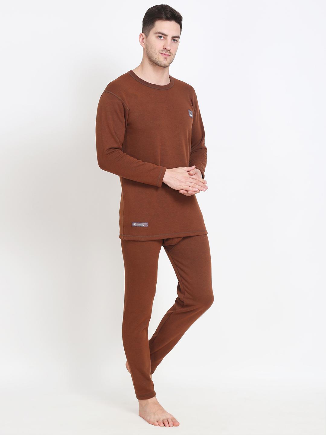 OOSHIN UK Mens Brown Full Sleeve Thermal Basic Set