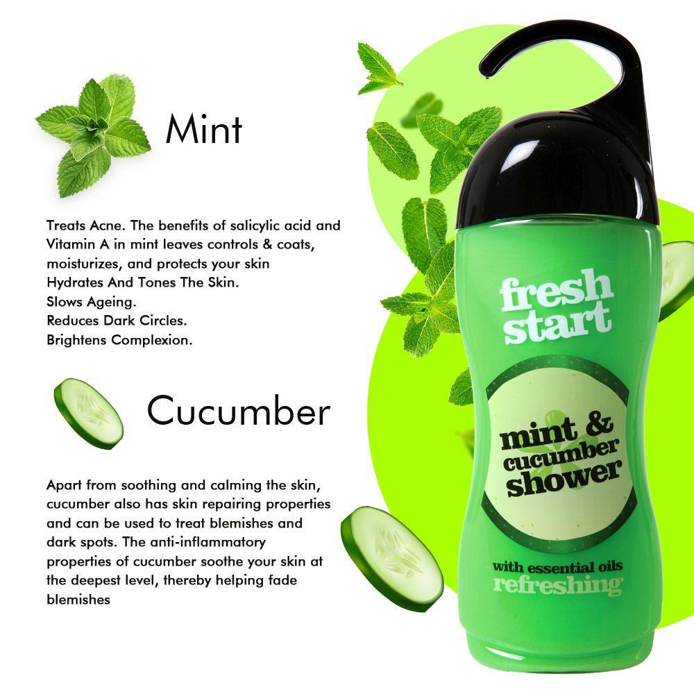 Xpel Marketing Fresh Start Mint & Cucumber Shower Gel With Essential Oils, Mint & Cucumber Extract to Cleanse Your Body, Helps Your Skin To Feel Soft, Smooth And Refreshed 400ml