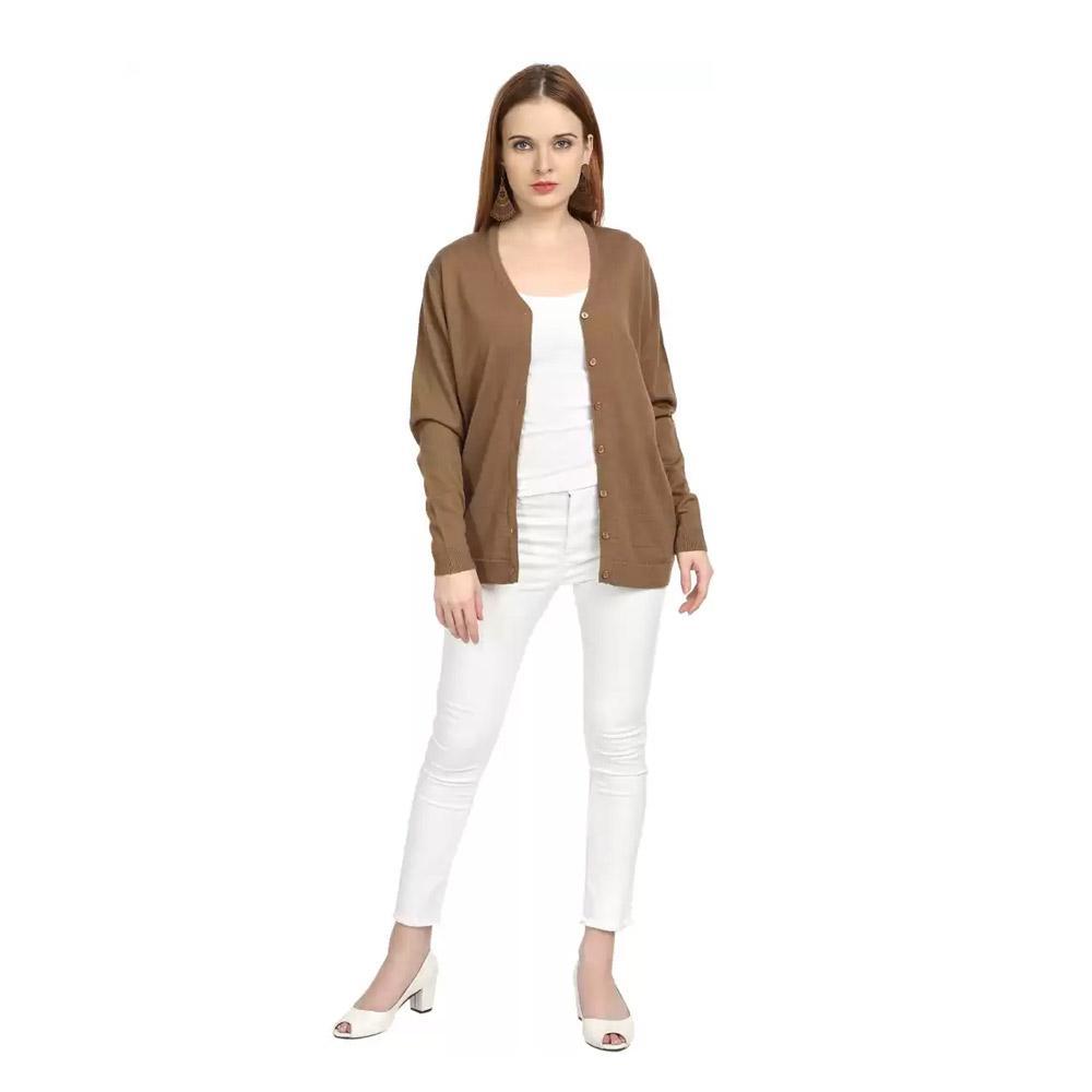 Companion Solid V Neck Casual Women Brown Sweater