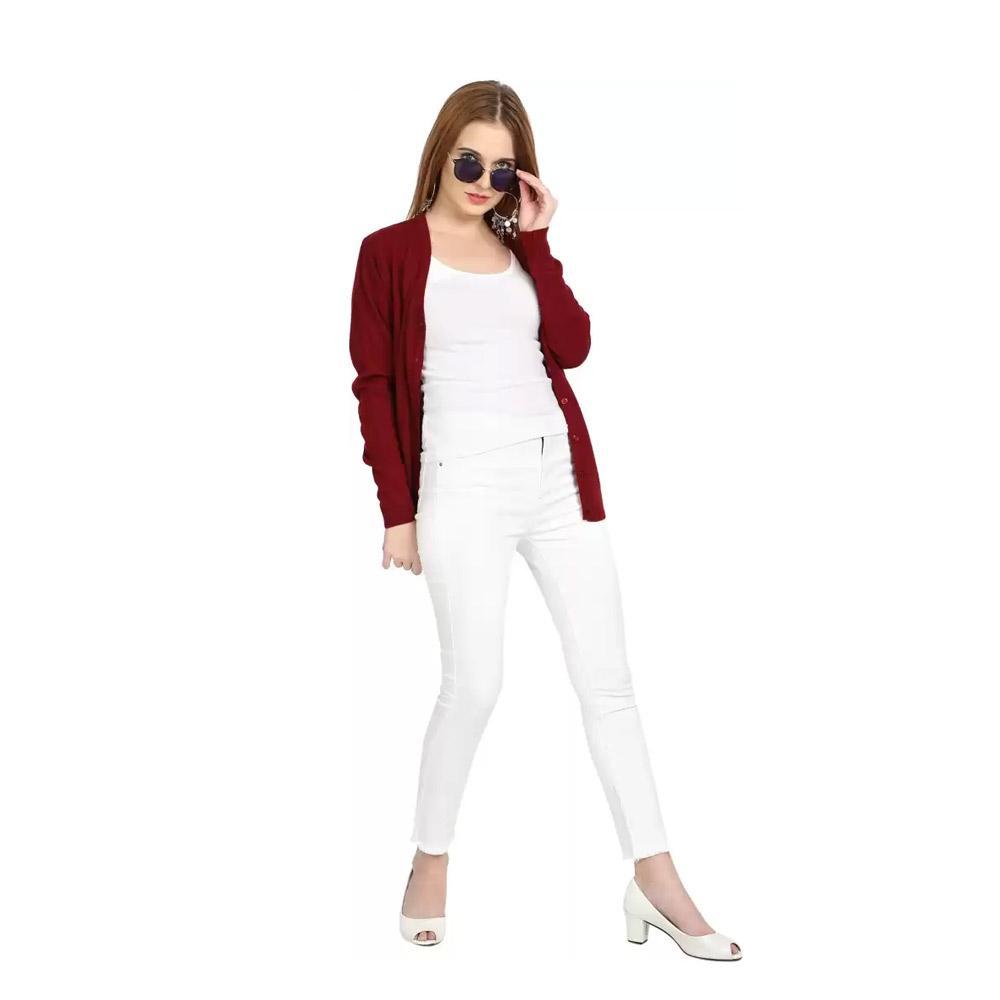 Companion Solid V Neck Casual Women Maroon Sweater