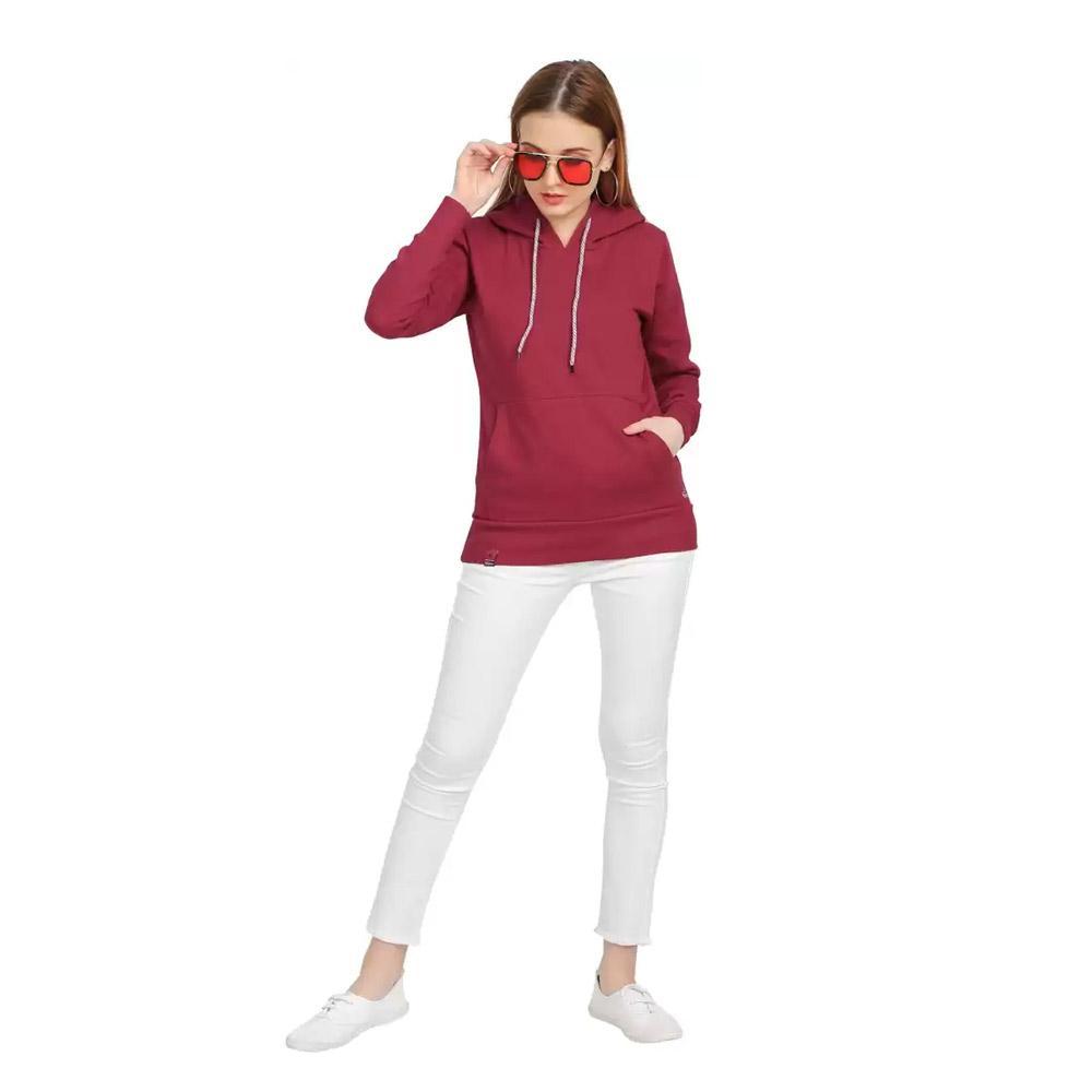 Companion Full Sleeve Solid Women Sweatshirt Red Maroon